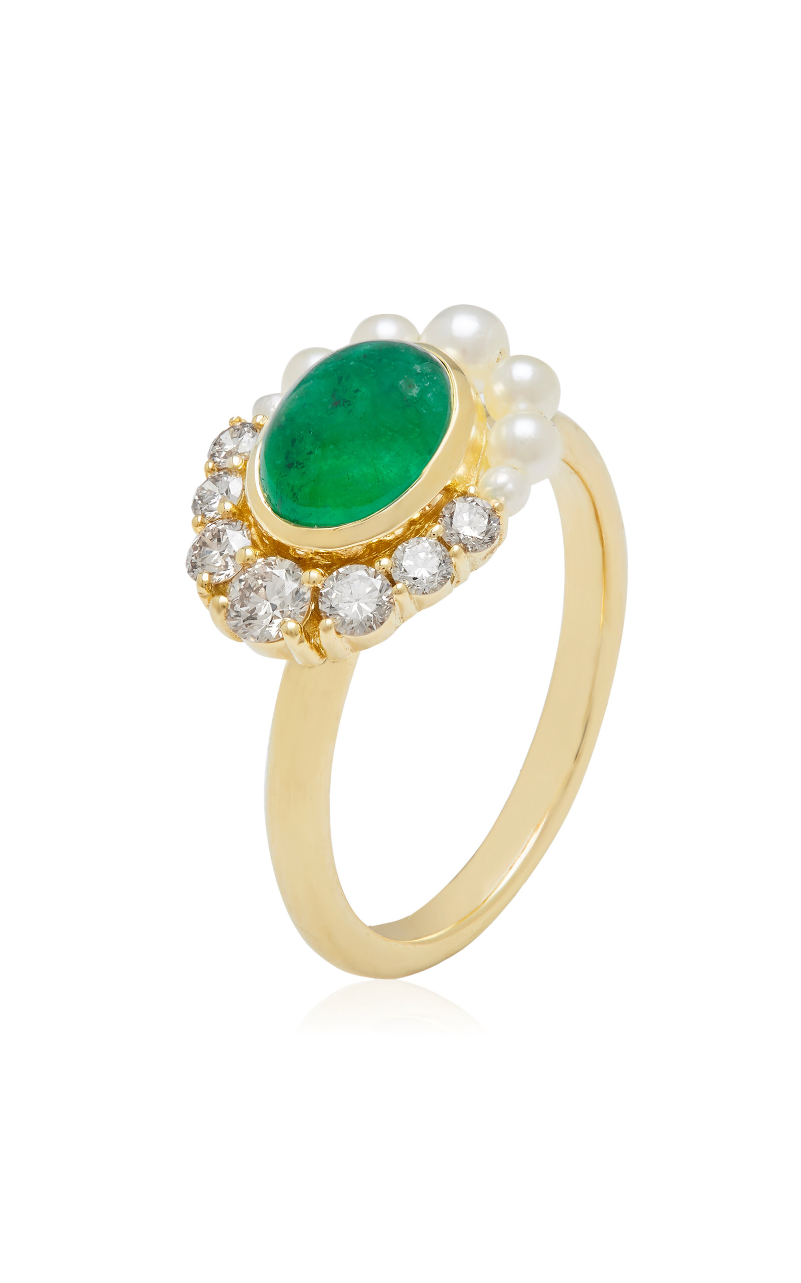 Navratna 18K Yellow Gold Emerald Ring