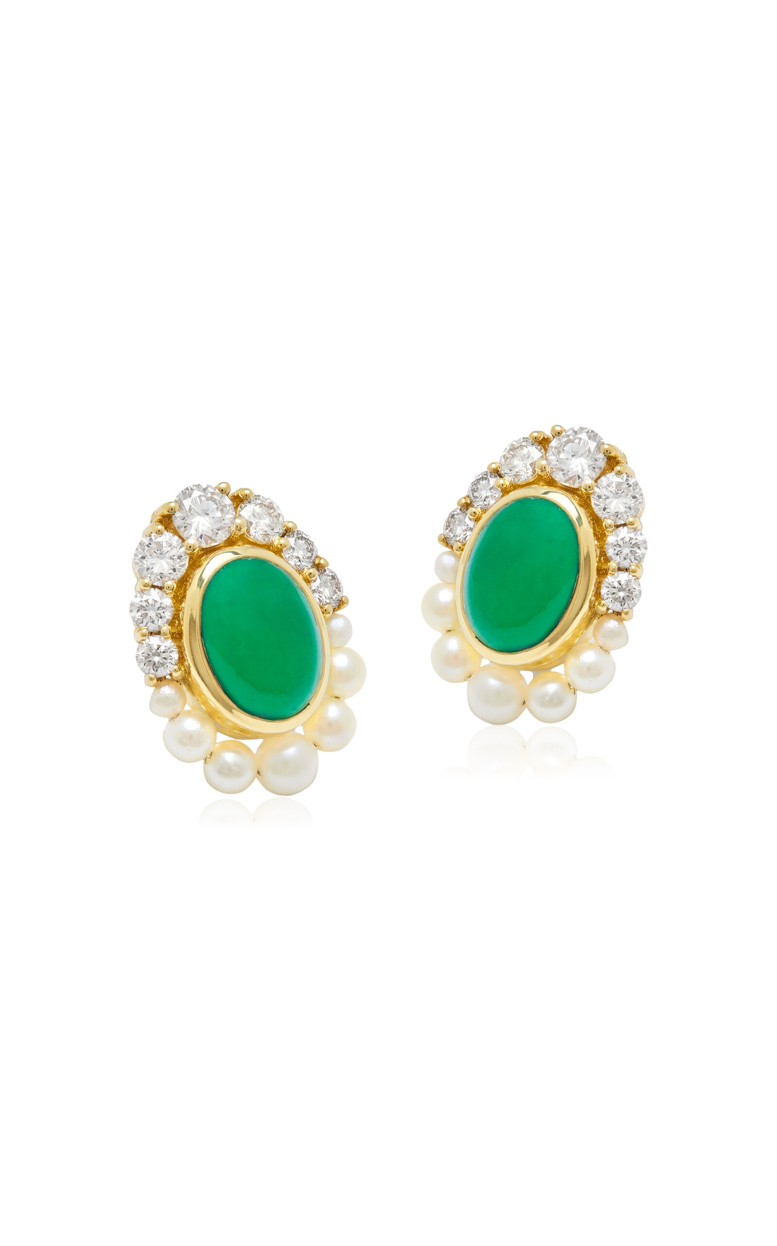 Navratna 18K Yellow Gold Emerald Earrings