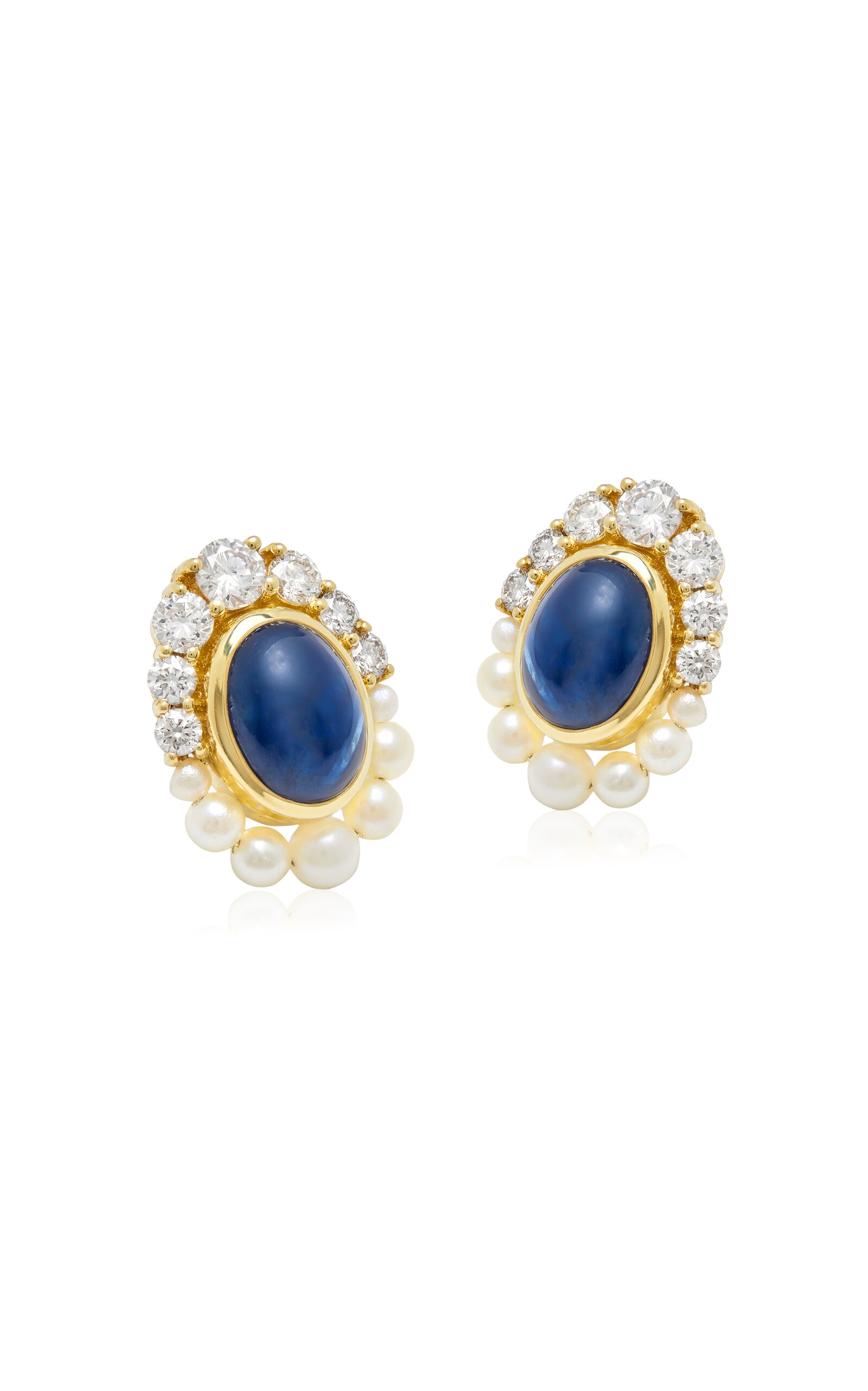 Shop Amrapali Navratna 18k Yellow Gold Sapphire Earrings In Blue