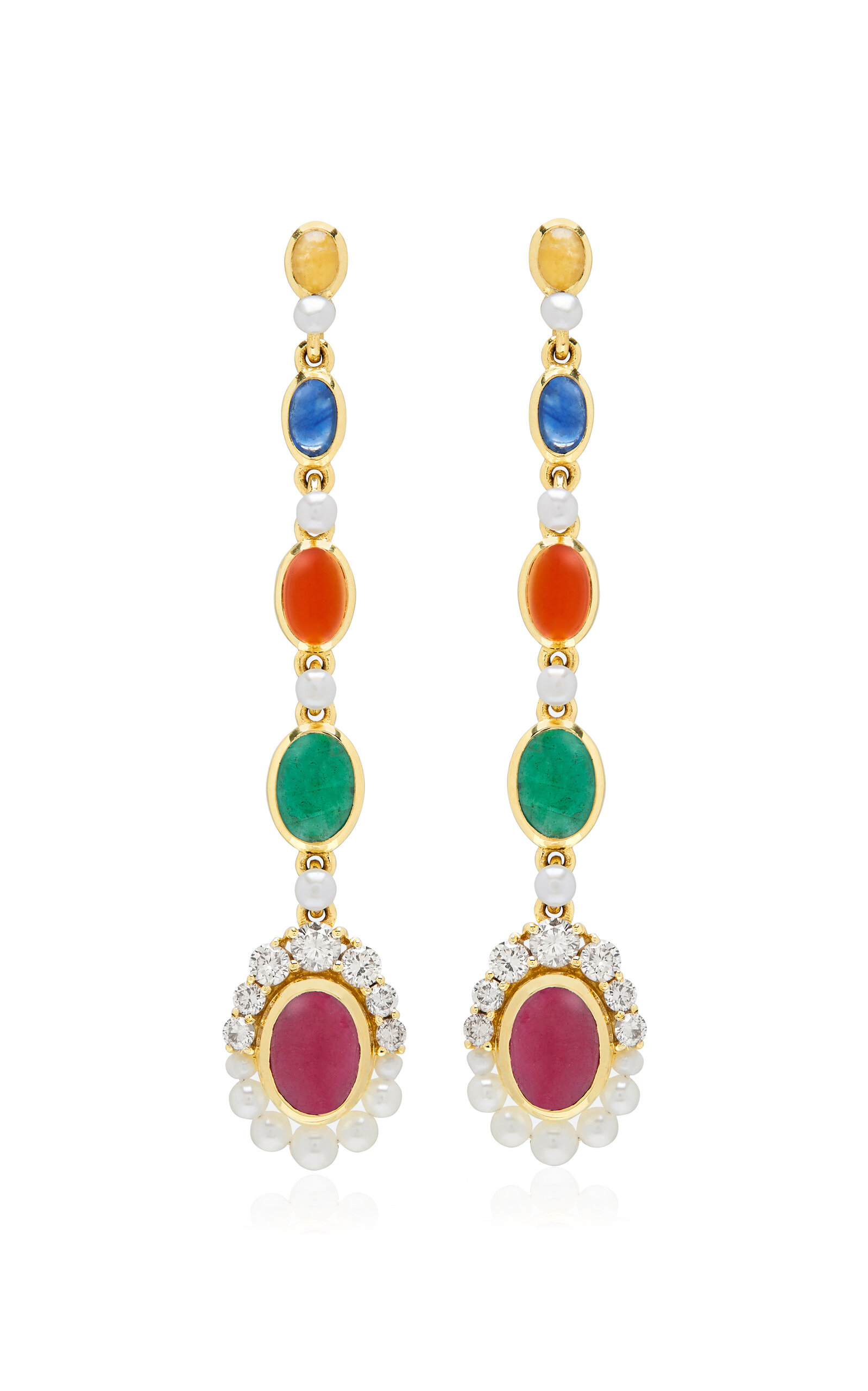 Shop Amrapali Navratna 18k Yellow Gold Earrings In Multi