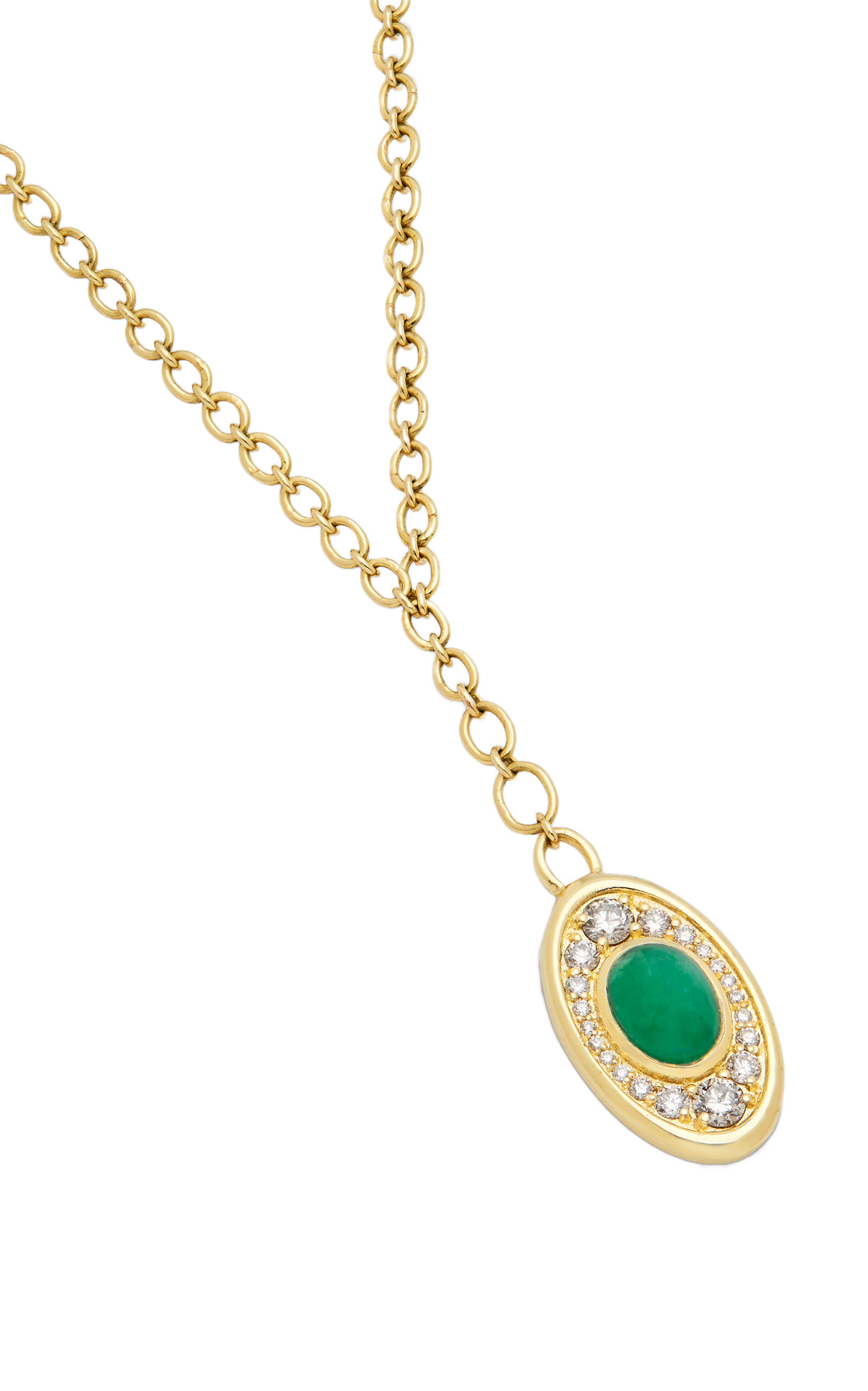 Navratna 18K Yellow Gold Emerald Necklace