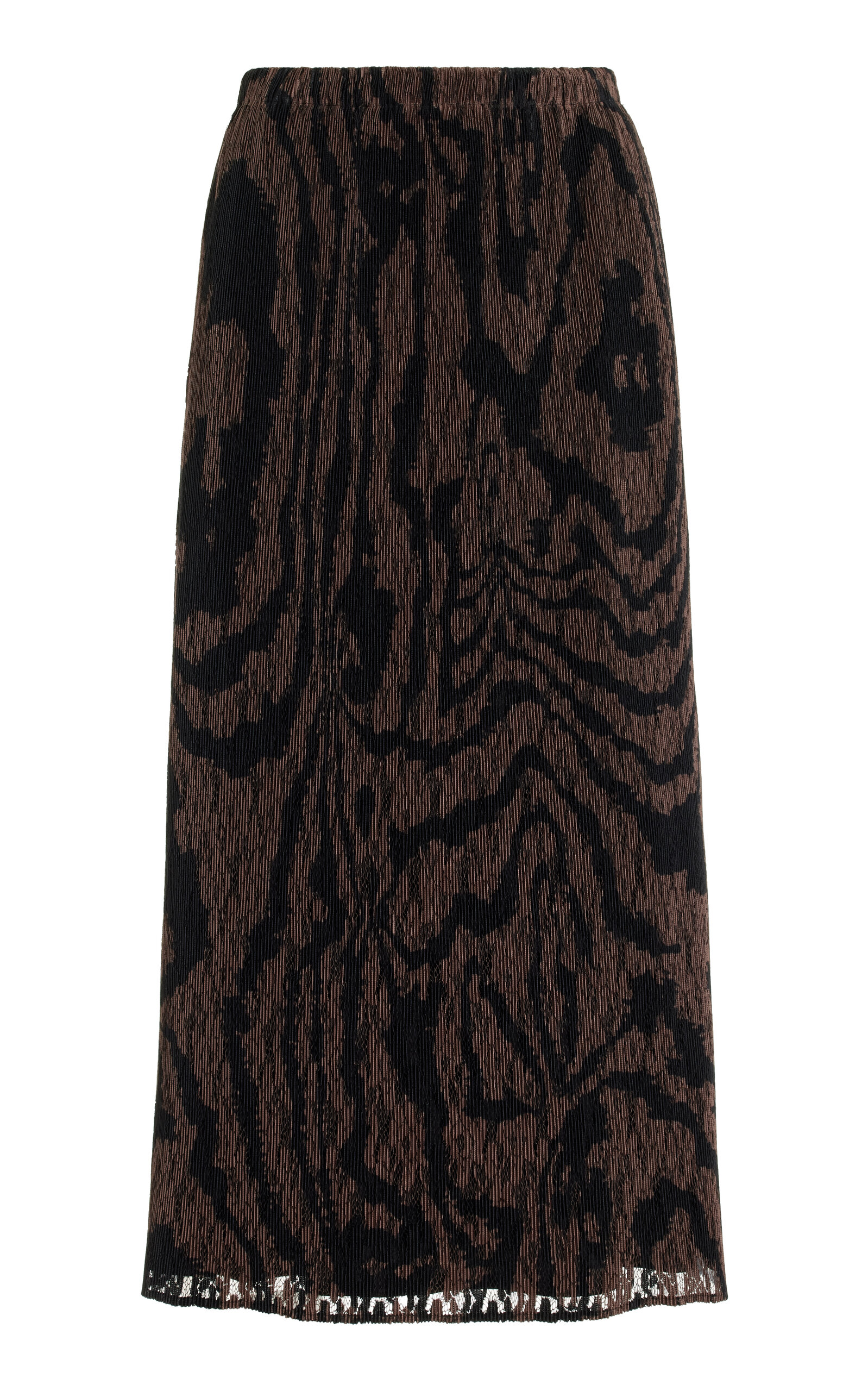 Shop Lafayette 148 Wood Grooves Printed Lace Plissé Skirt In Brown