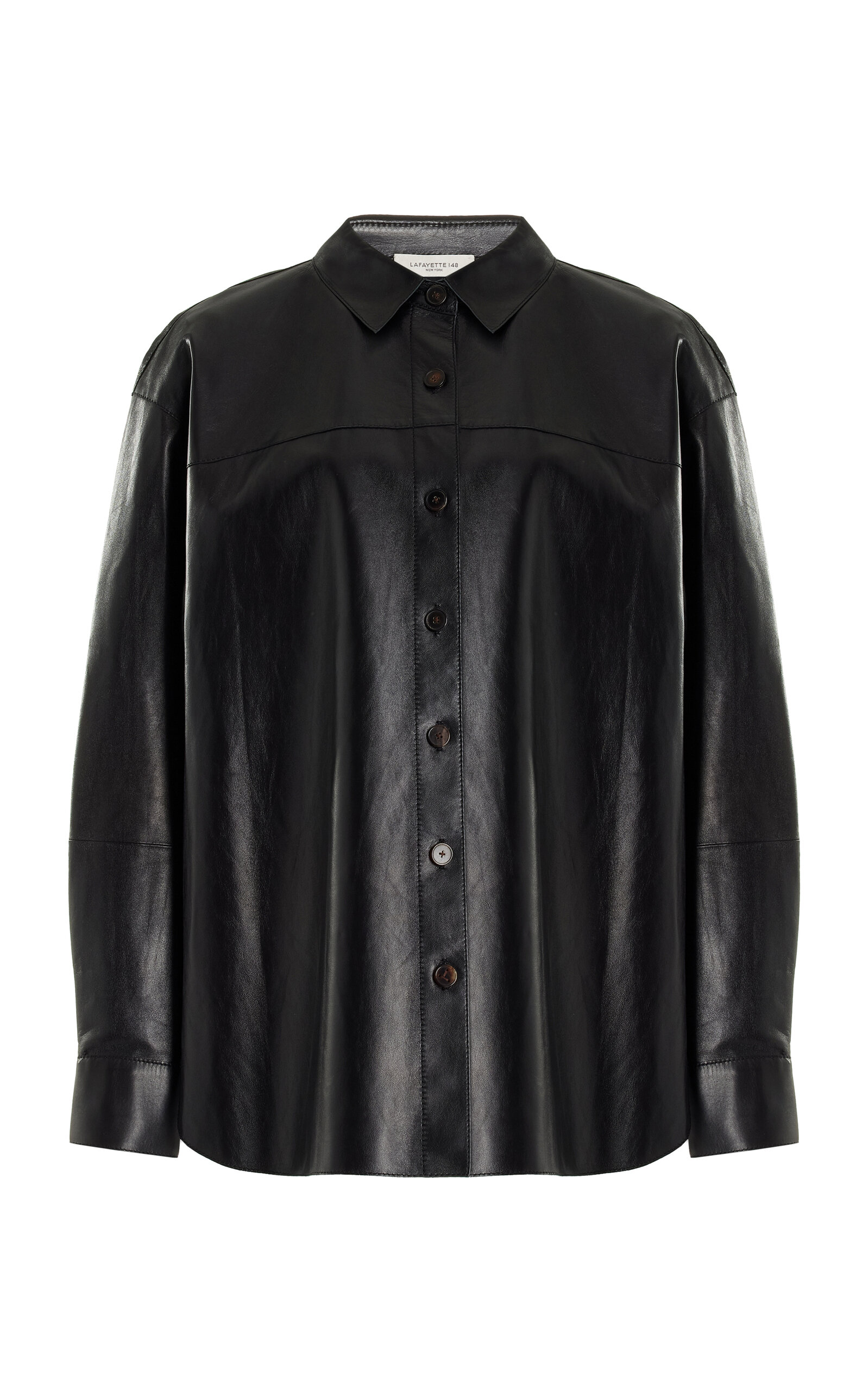 Shop Lafayette 148 Leather Shirt Jacket In Black