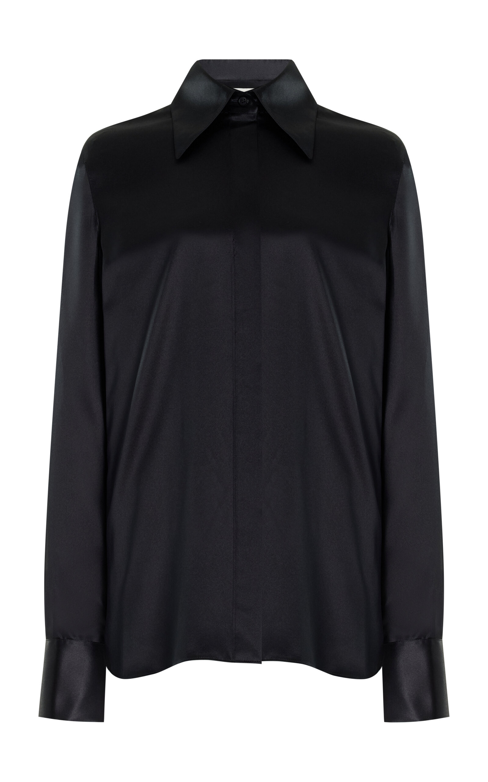 Shop Lafayette 148 Silk Charmeuse Shirt In Black