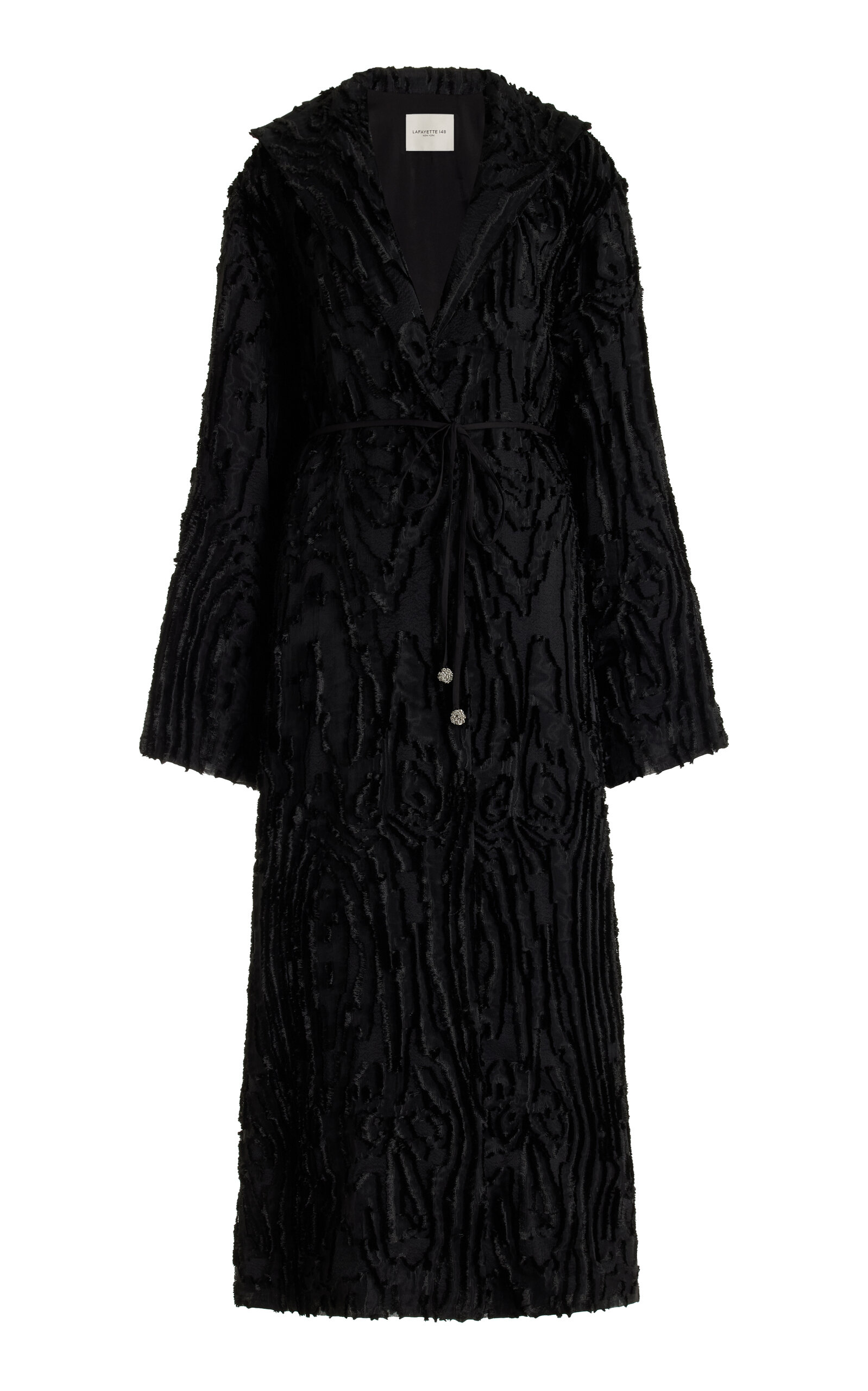 Shop Lafayette 148 Wood Grooves Silk-blend Jacquard Coat In Black