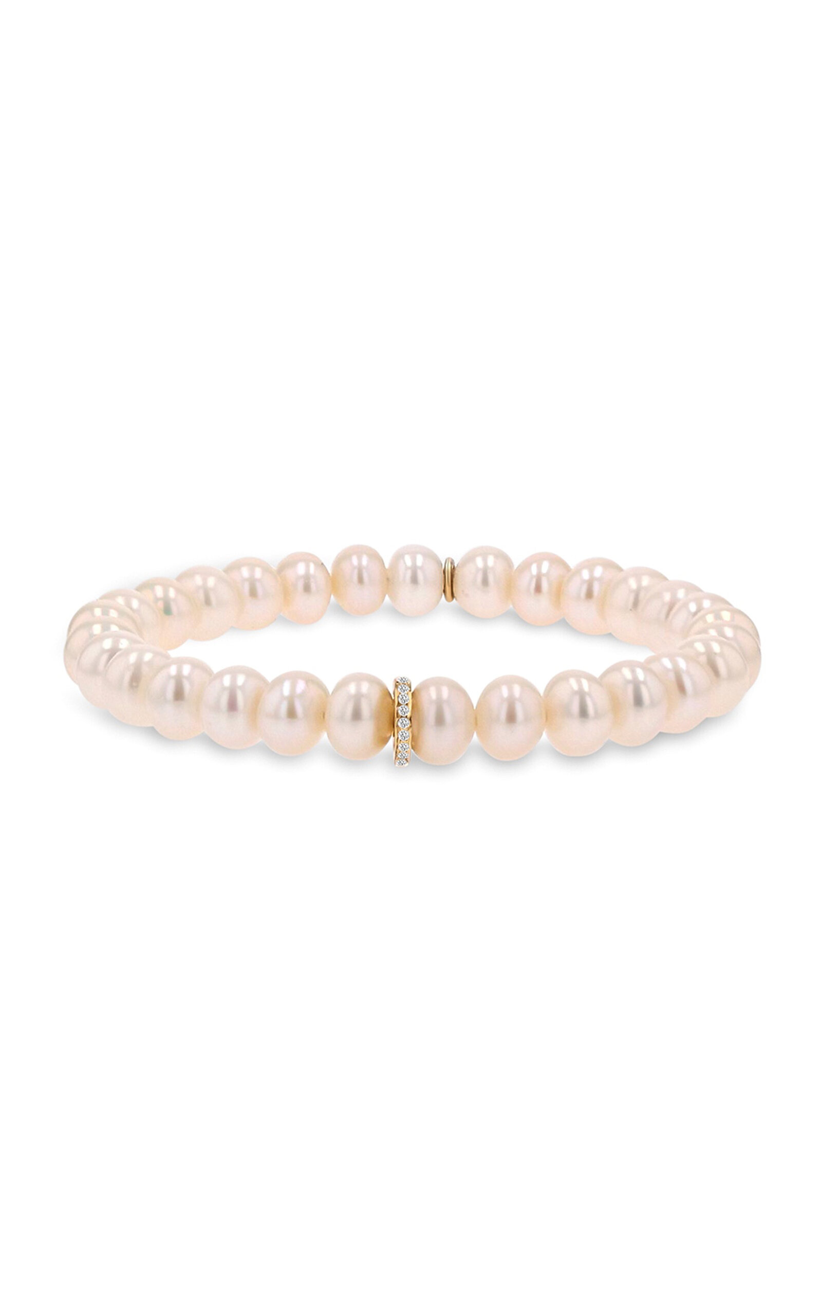 Sheryl Lowe 14k Yellow Gold Diamond And Pearl Bracelet In White