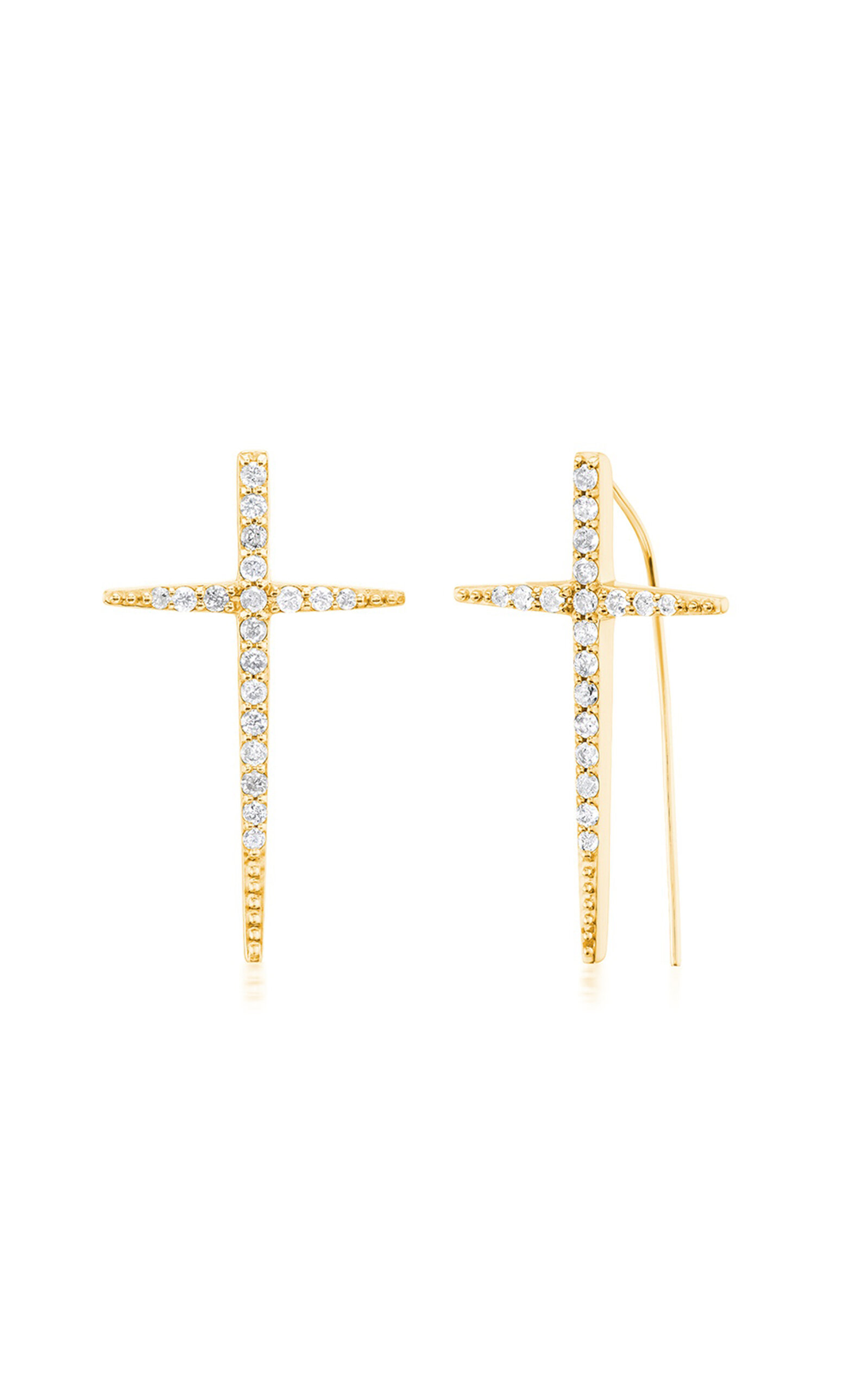 14K Yellow Gold Diamond Cross Earrings