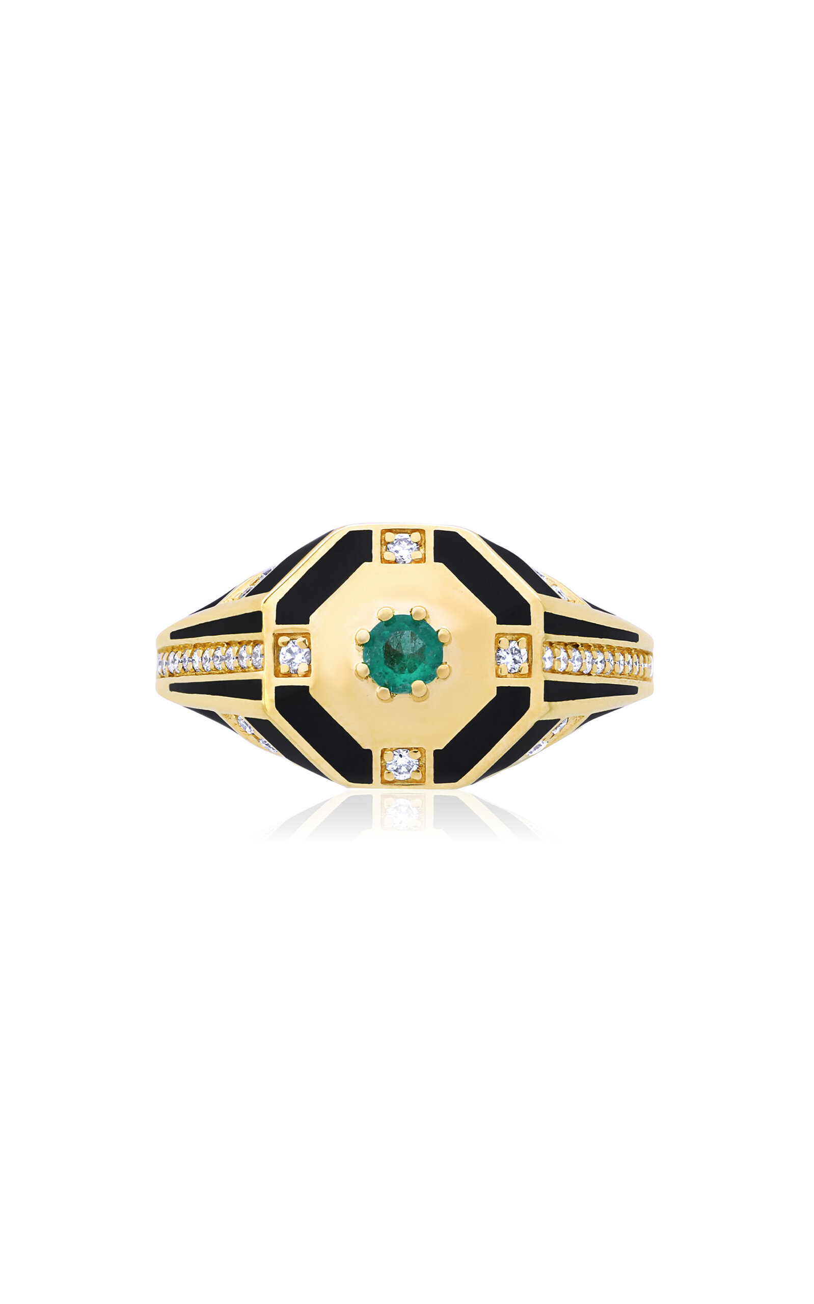 Genil Enchantress 18K Yellow Gold Emerald; Diamond Signet Ring