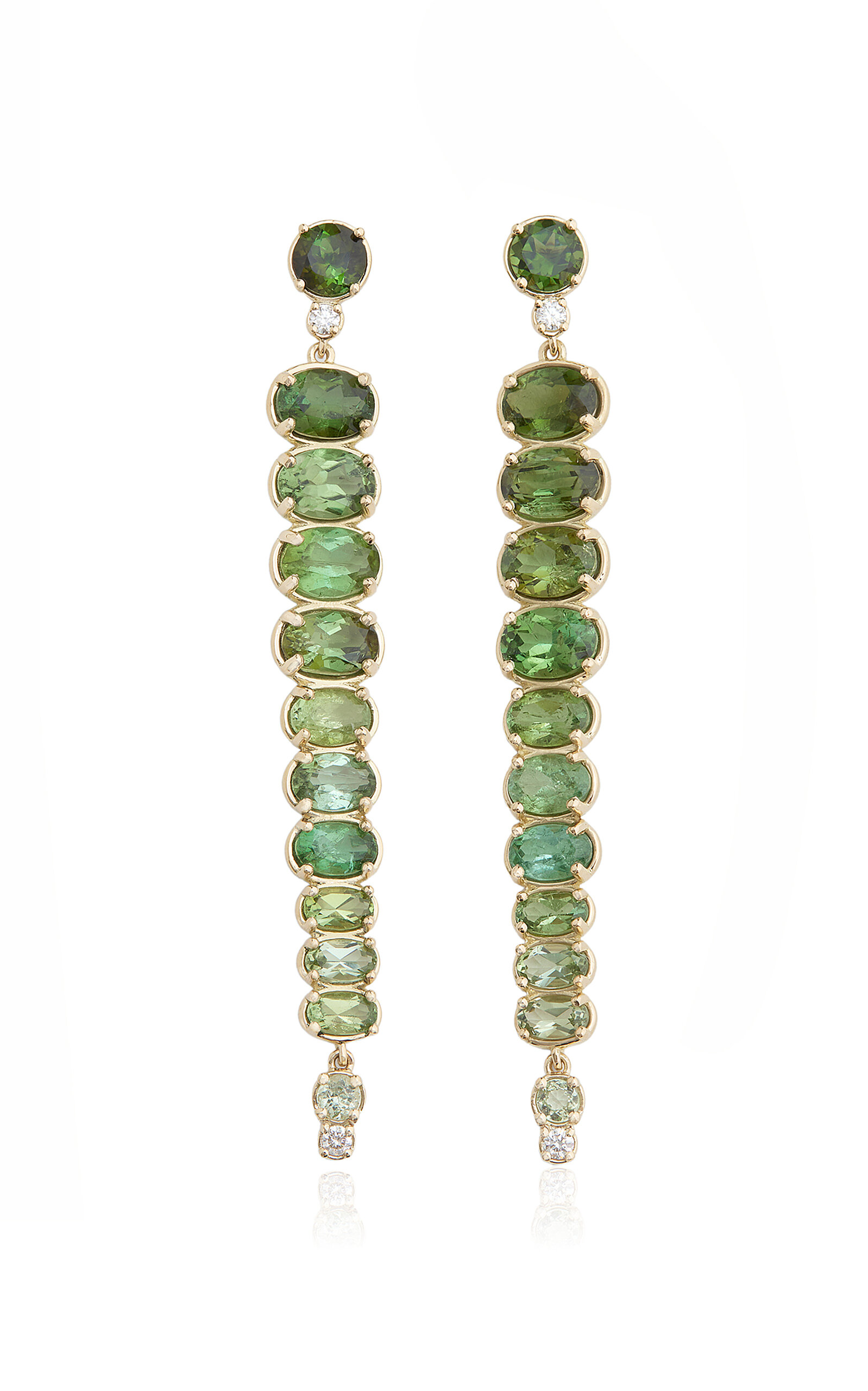 Shop Jamie Wolf 18k Yellow Gold; Diamond And Tourmaline Earrings In Green