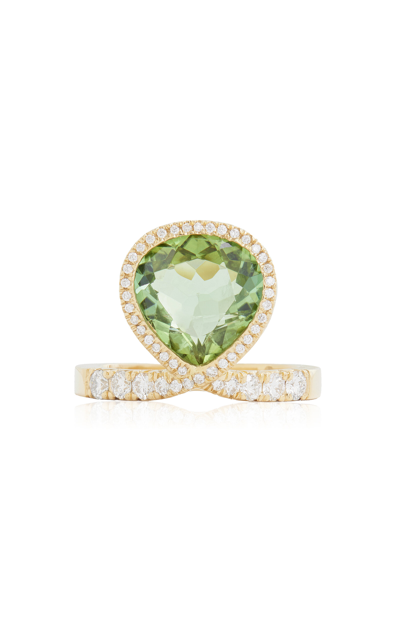 Shop Jamie Wolf 18k Yellow Gold; Diamond And Tourmaline Ring In Green