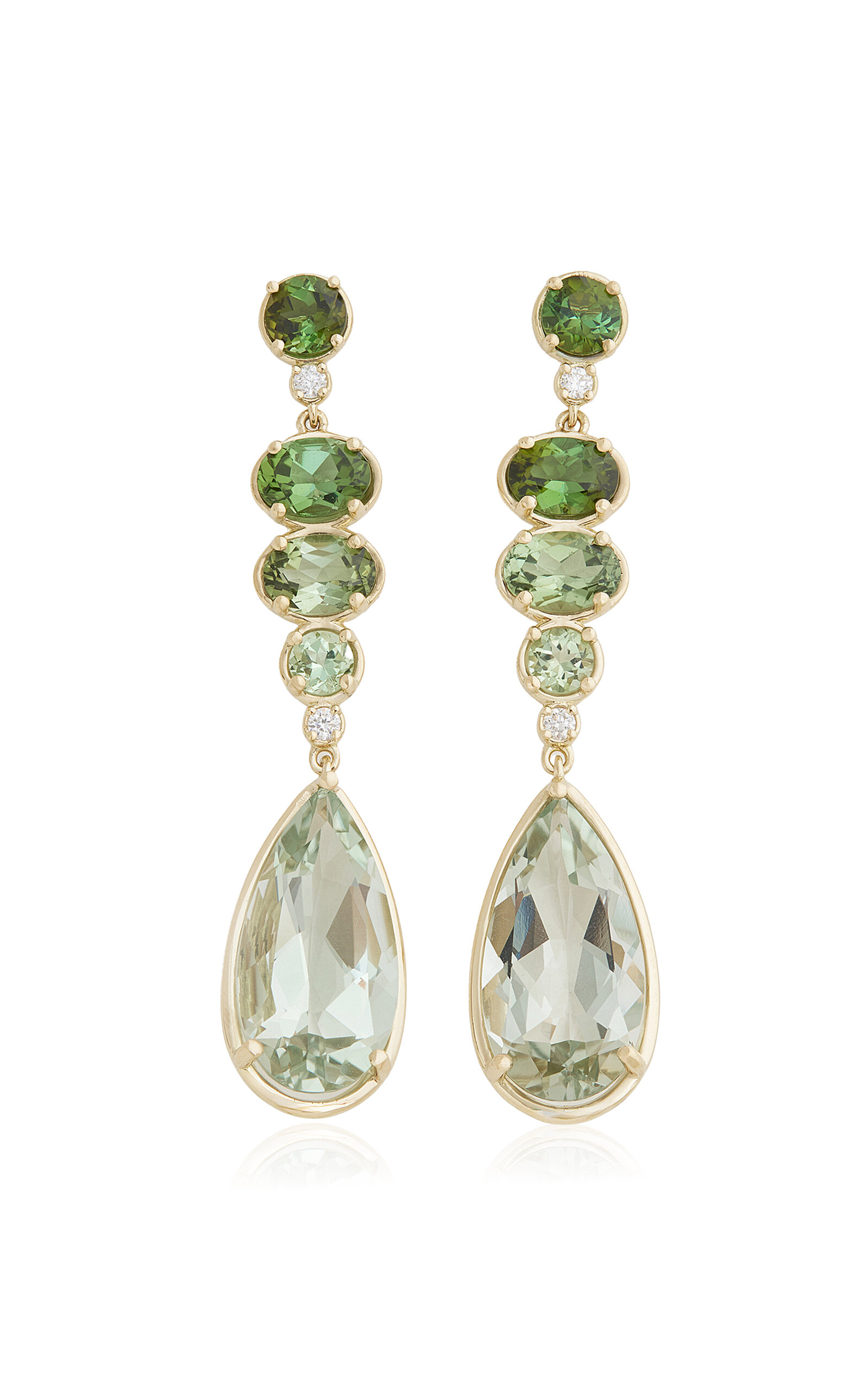 18K Yellow Gold; Diamond And Tourmaline Earrings