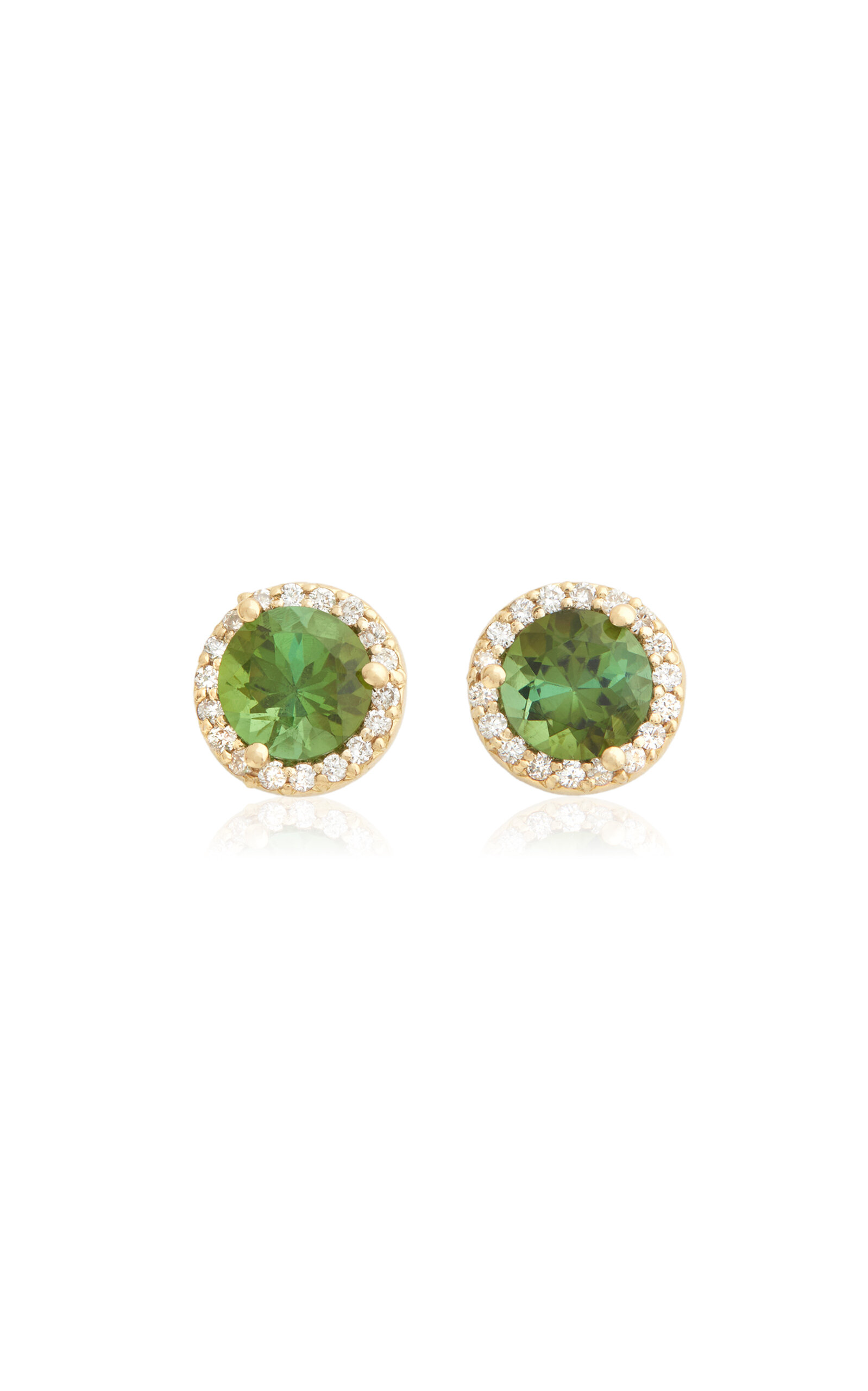 Shop Jamie Wolf 18k Yellow Gold; Diamond And Tourmaline Earrings In Green