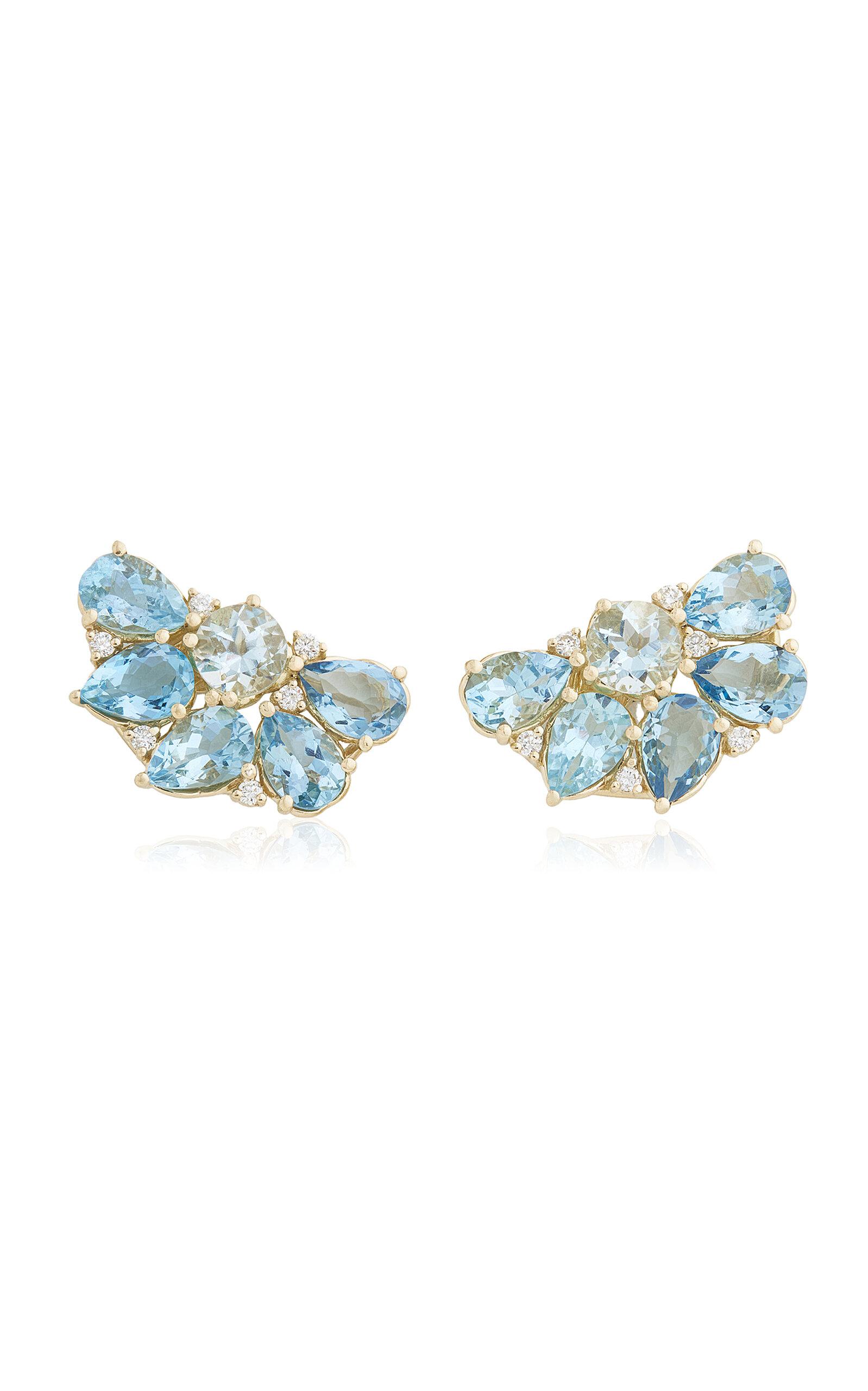 Shop Jamie Wolf Floral Cluster 18k Yellow Gold Diamond And Aquamarine Earrings In Blue