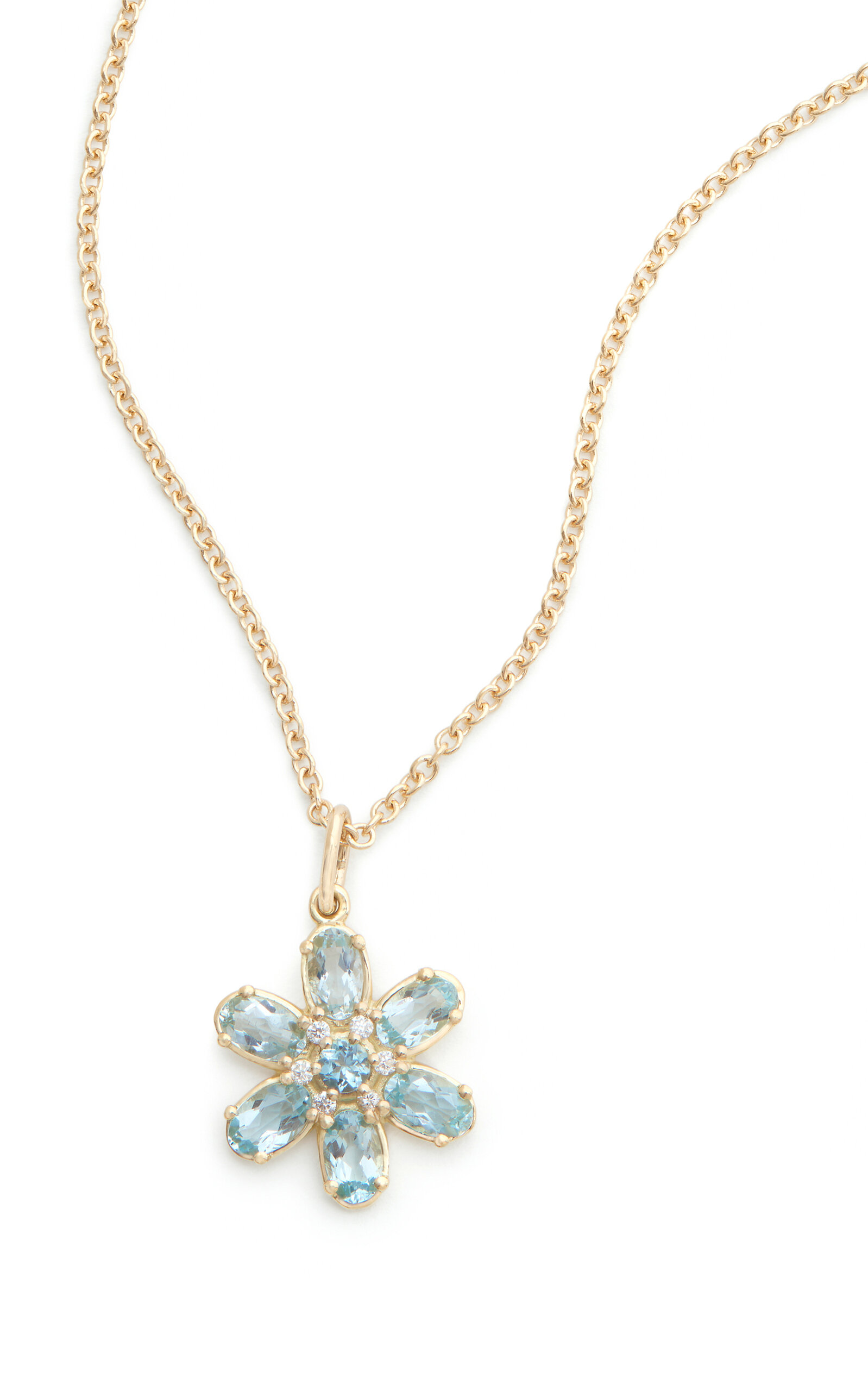 JAMIE WOLF FLORAL 18K YELLOW GOLD DIAMOND AND AQUAMARINE NECKLACE 