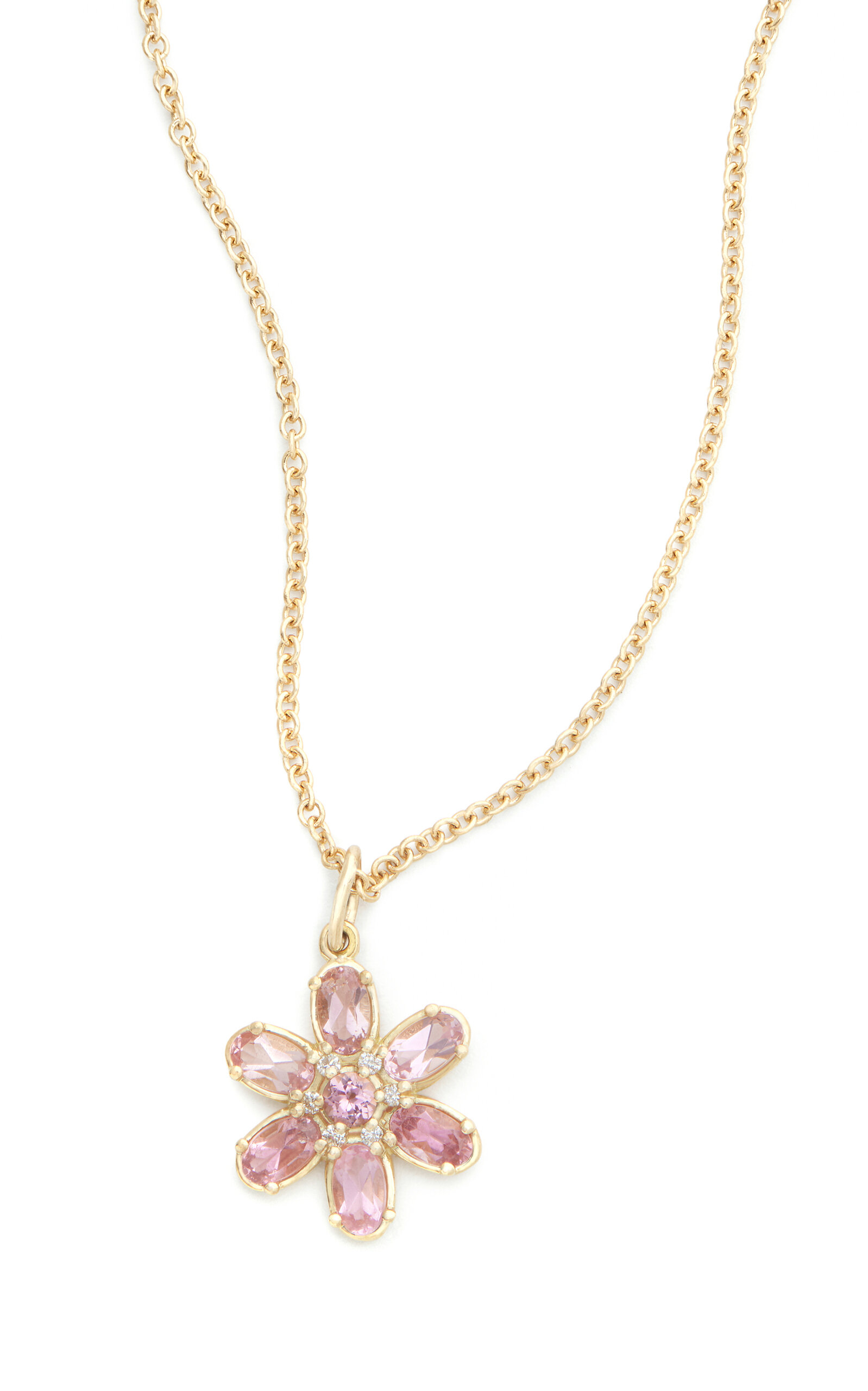 Shop Jamie Wolf Floral 18k Yellow Gold Diamond And Tourmaline Necklace In Pink