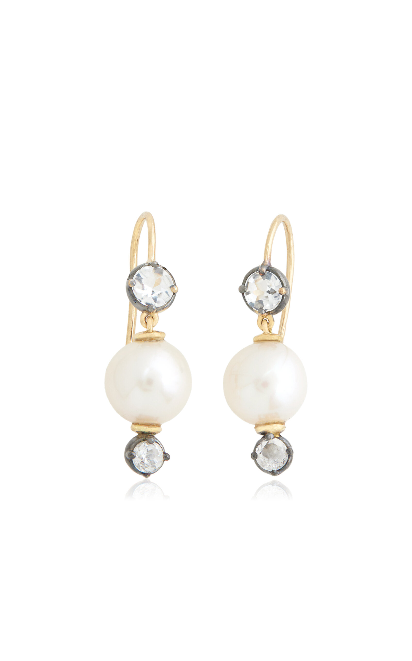 18K Yellow Gold; Pearl And Topaz Earrings