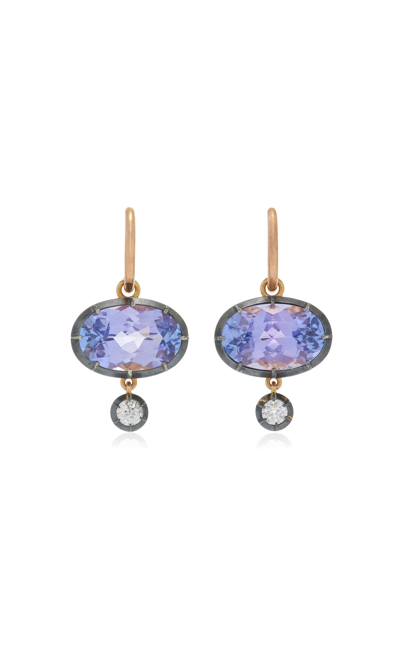 Shop Stephen Russell 18k Yellow Gold Diamond; Tanzanite Earrings In Purple