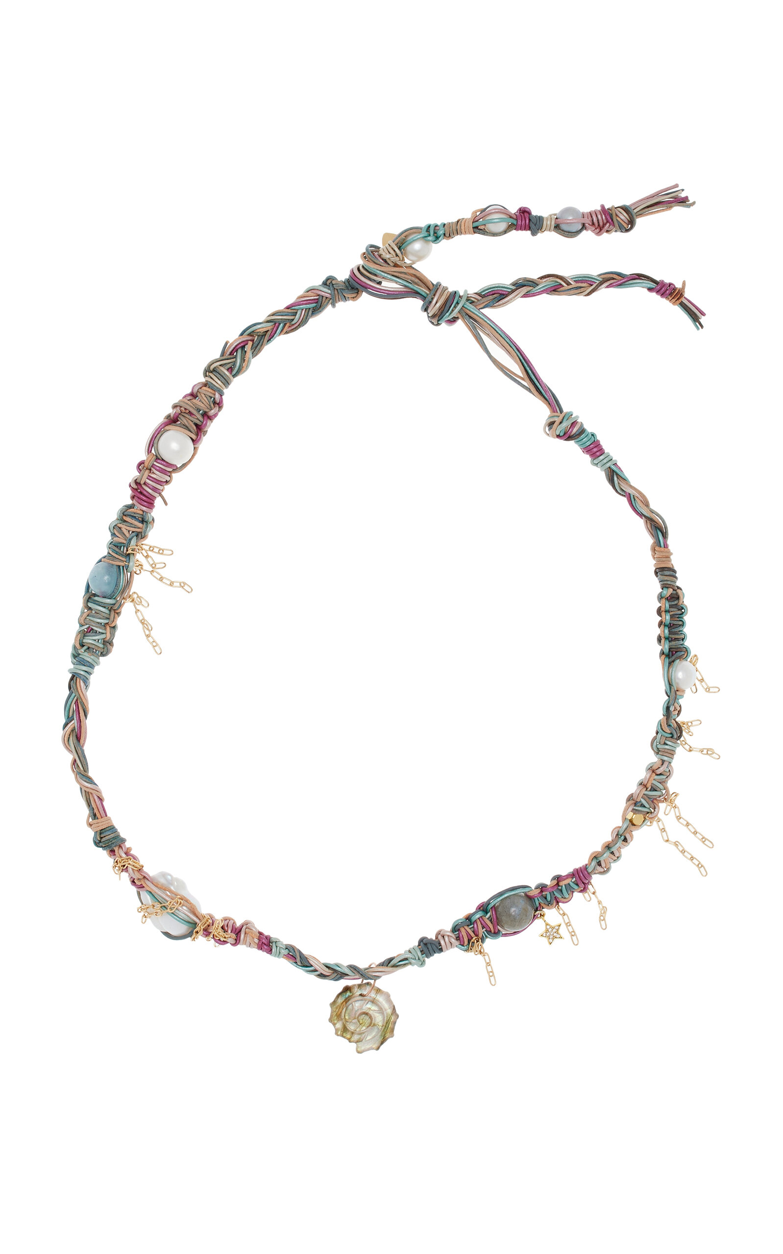 Joie Digiovanni Mermaid Dreaming Seashell Leather Rockstar Necklace In Multi