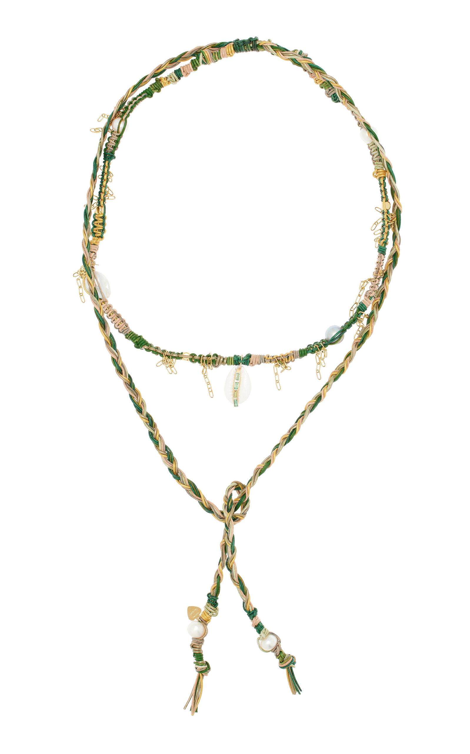 Shop Joie Digiovanni Green With Envy Emerald; Seashell; And Pearl Rockstar Leather Necklace In Multi