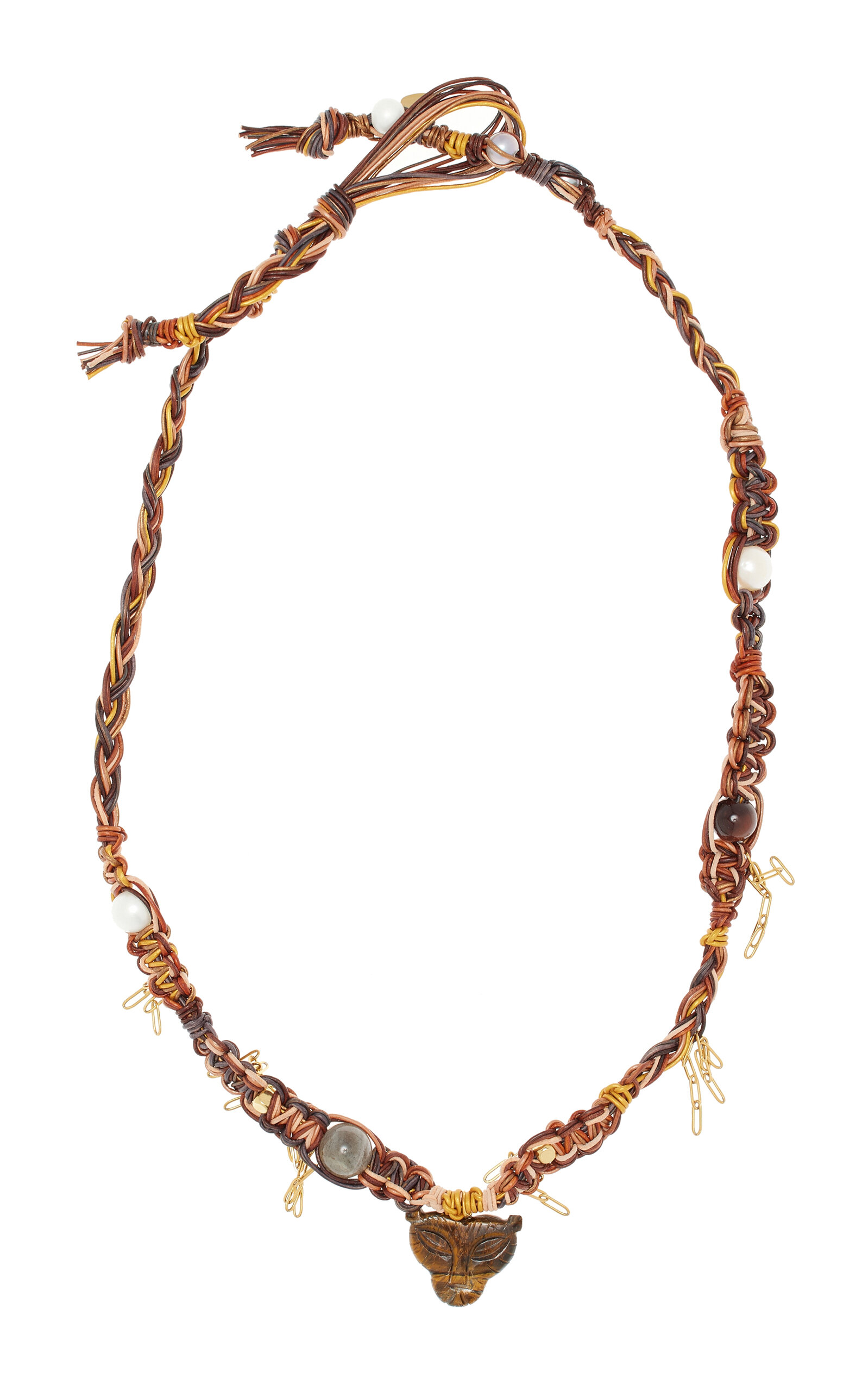 Joie Digiovanni Gold Tiger Rockstar Leather Necklace In Multi