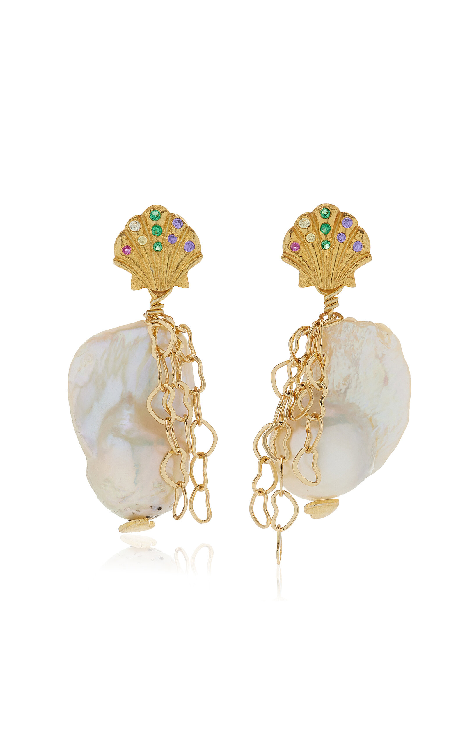 Seashell 18K Yellow Gold Pearl Earrings