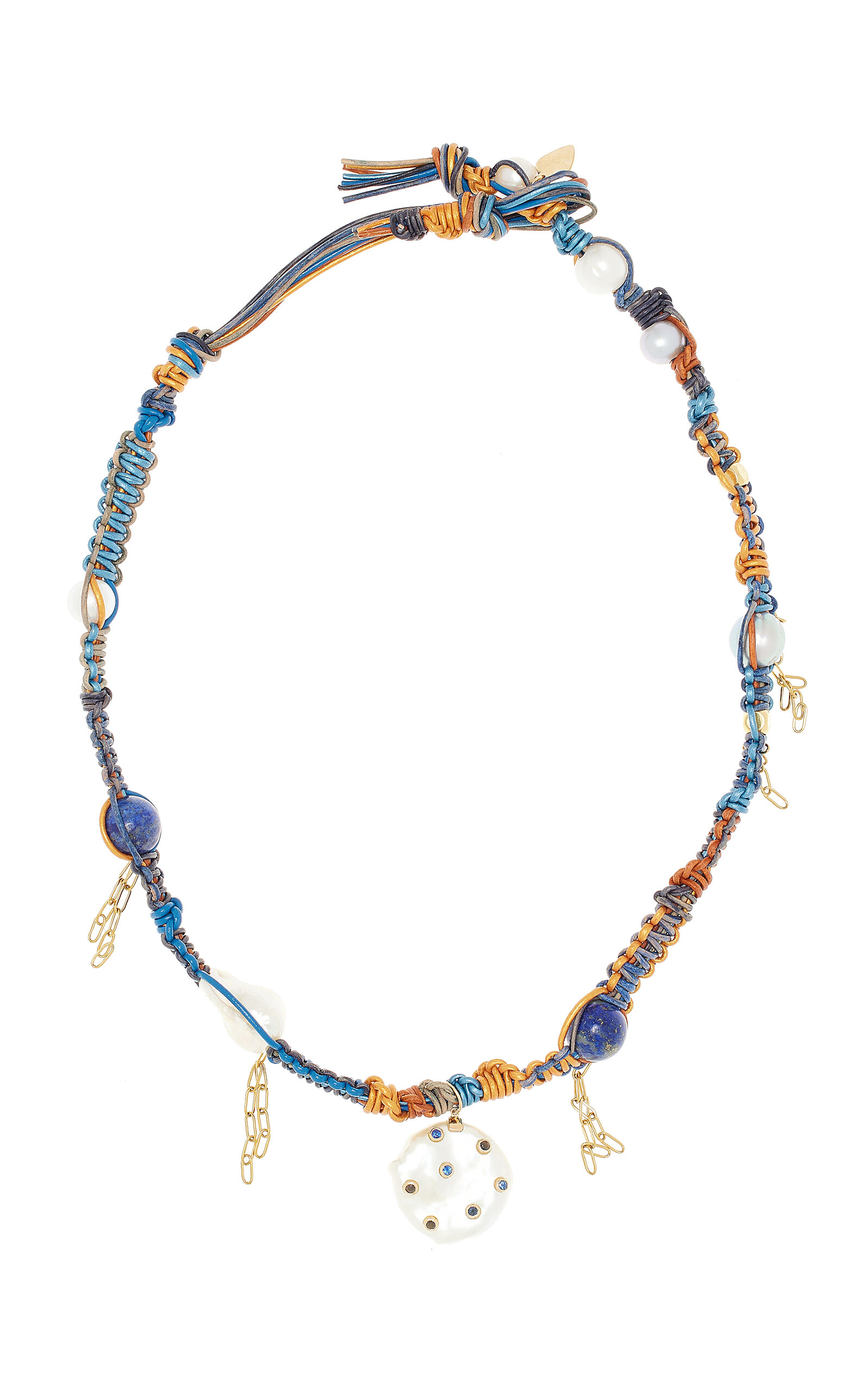 Shop Joie Digiovanni Blue Night Sky Pearl Rockstar Leather Necklace In Multi