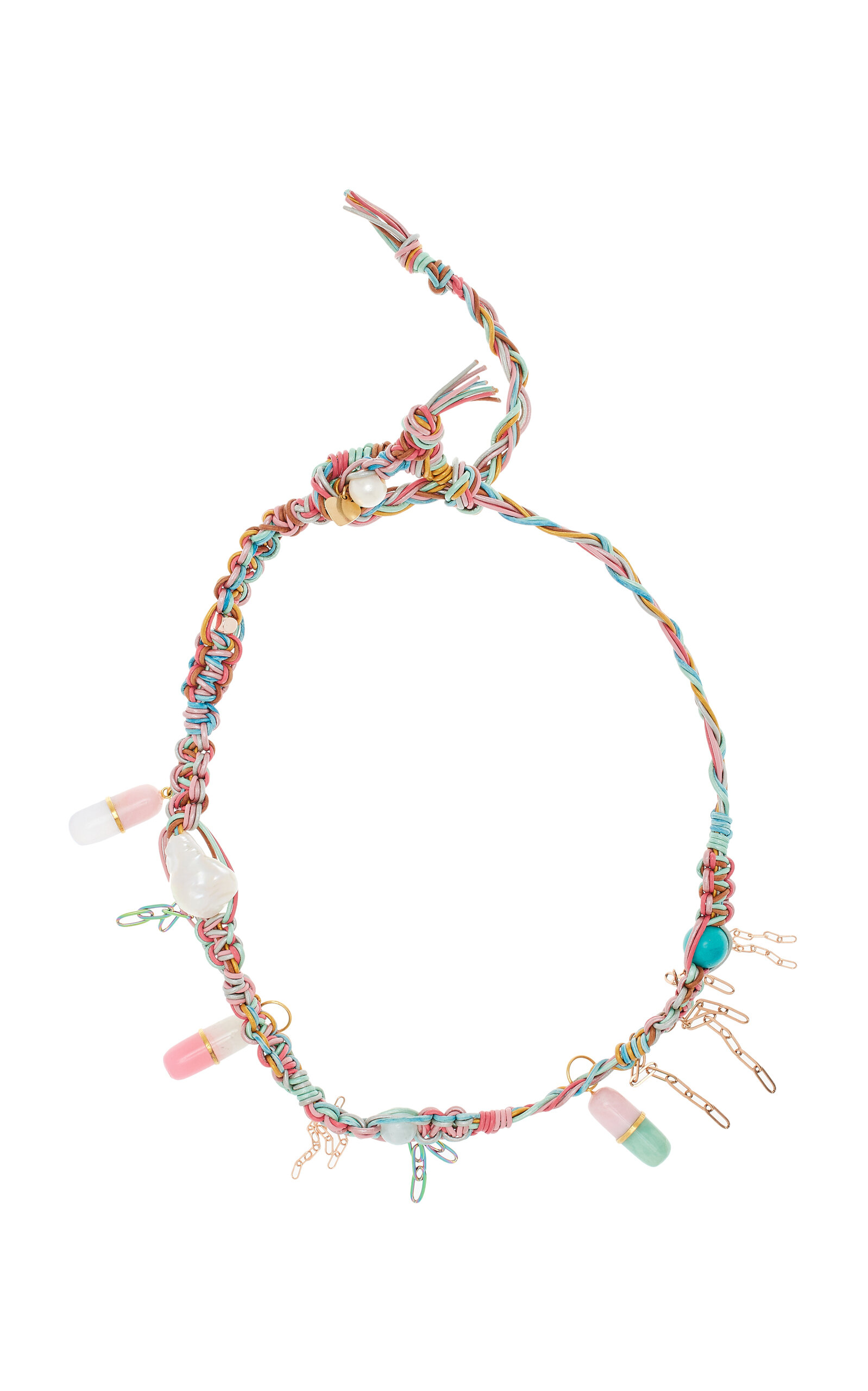 Joie Digiovanni Pastel  Pill Popper18k Rose Gold Knotted Silk Multi-stone Necklace