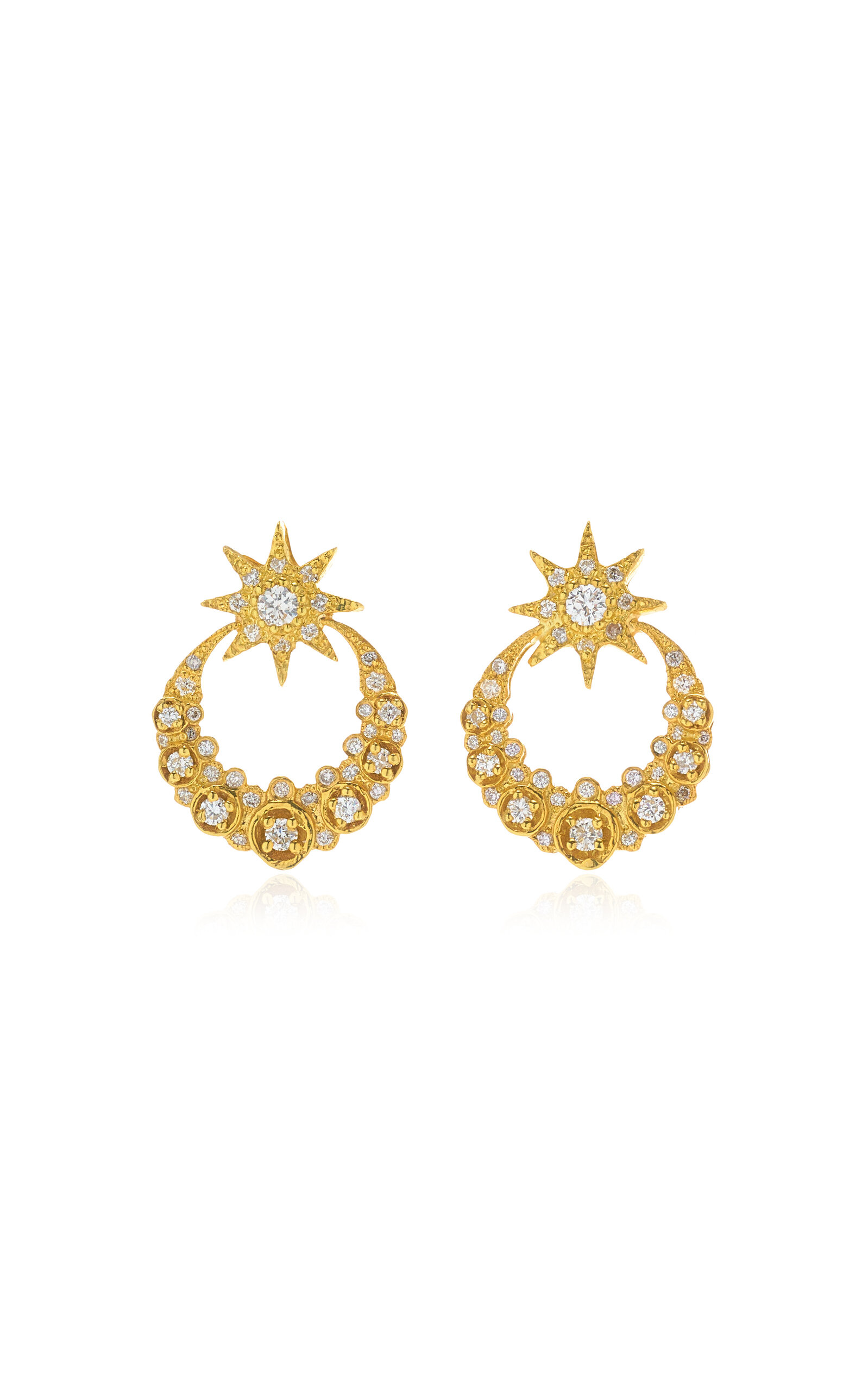 Mini Moon 
Star 18K Yellow Gold Diamond Earrings