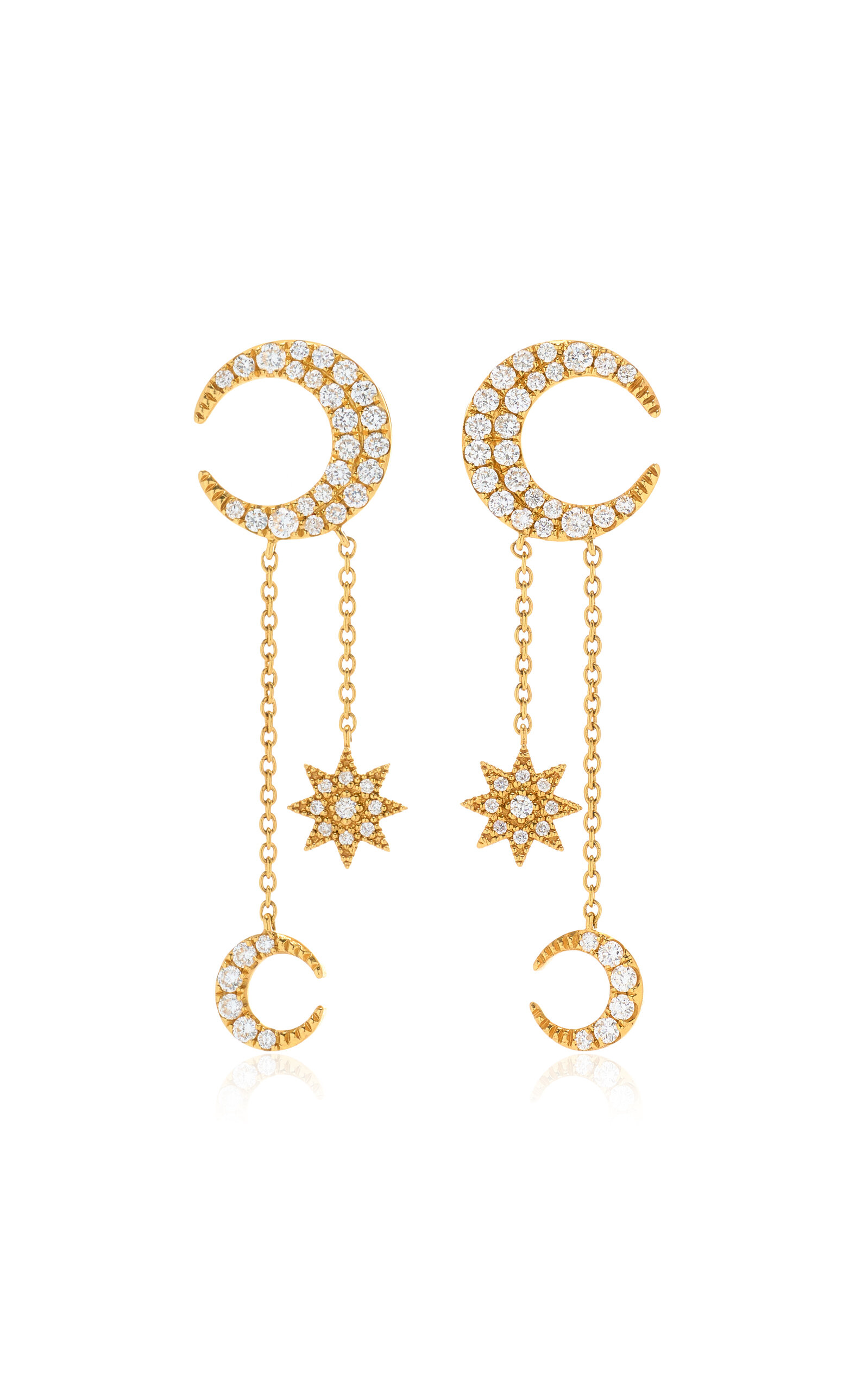 Moon & Star 18K Yellow Gold Diamond Earrings