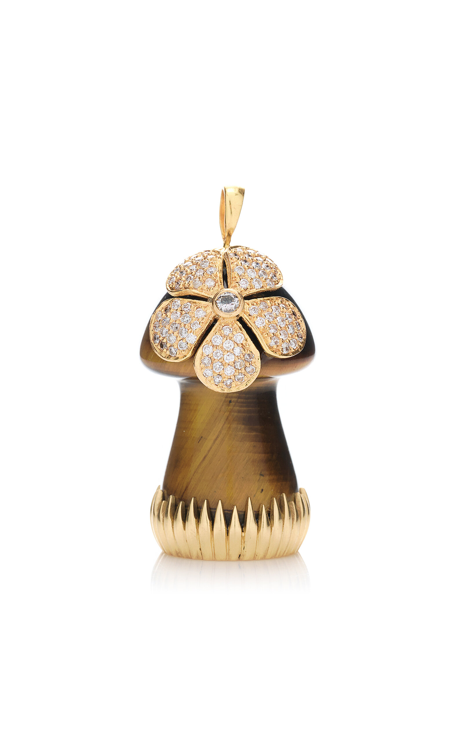 Tiger Eyes Protection 18K Yellow Gold Diamond Mushroom Pendant