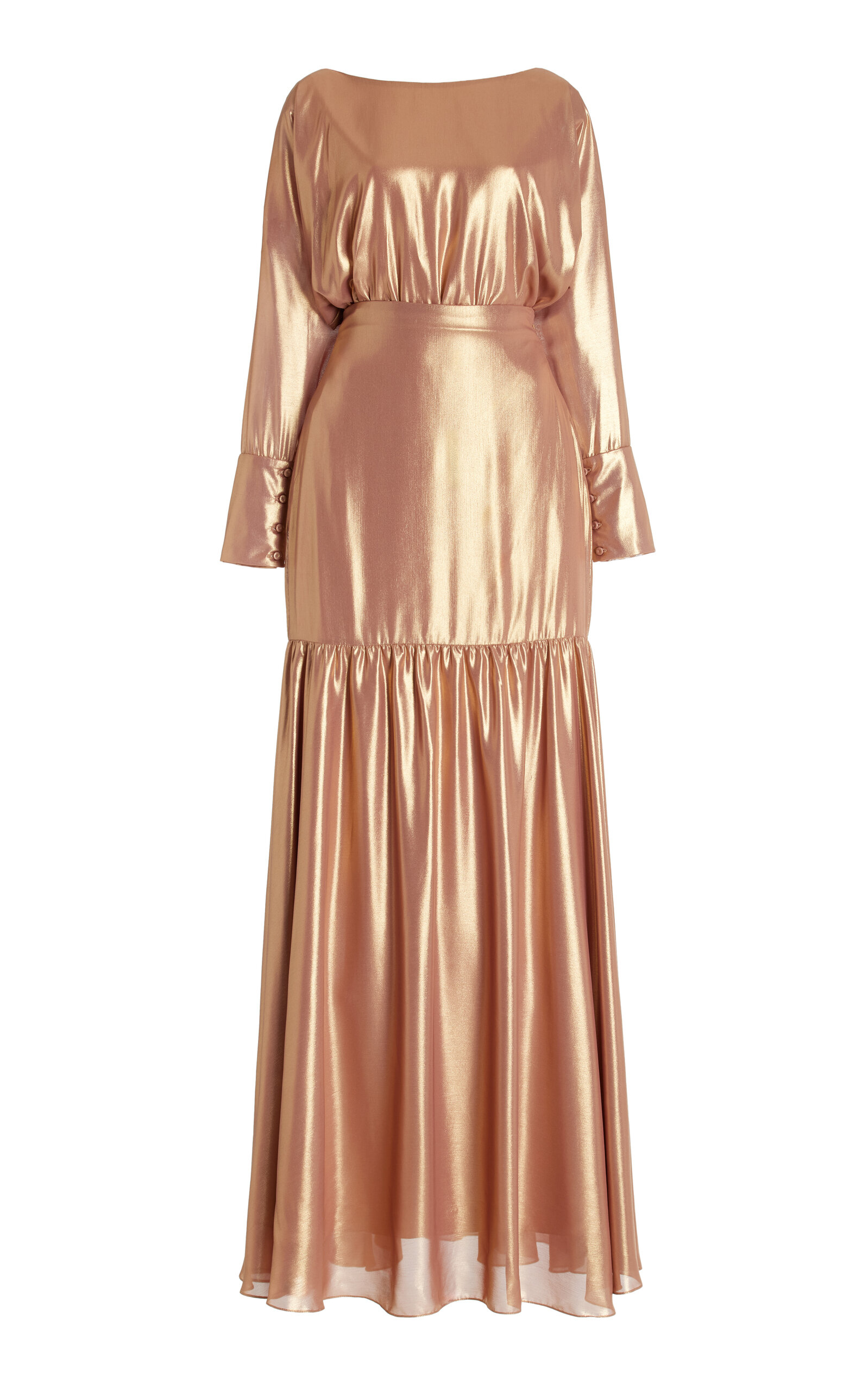 Shop Andres Otalora Exclusive Lame Maxi Dress In Rose Gold