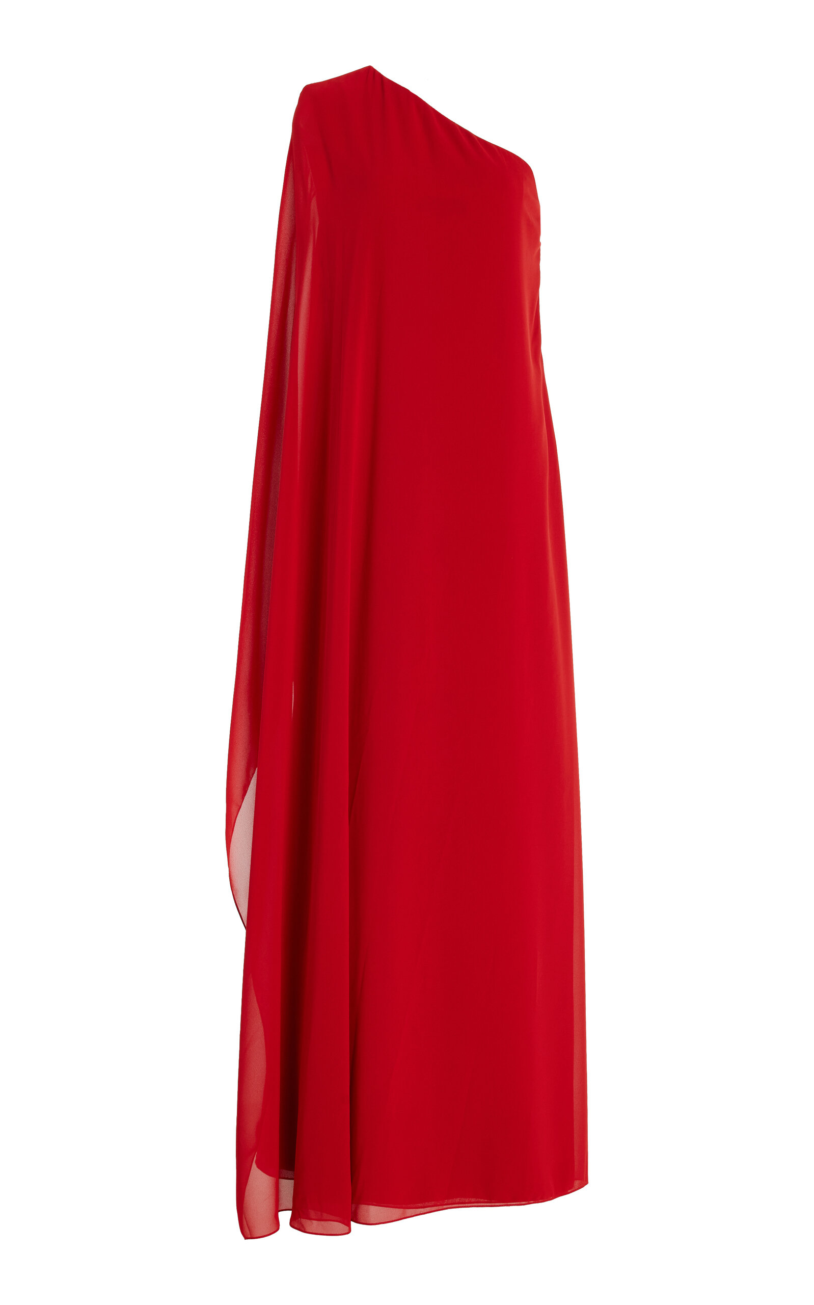 Shop Andres Otalora Asymmetric Georgette Maxi Cape Dress In Red