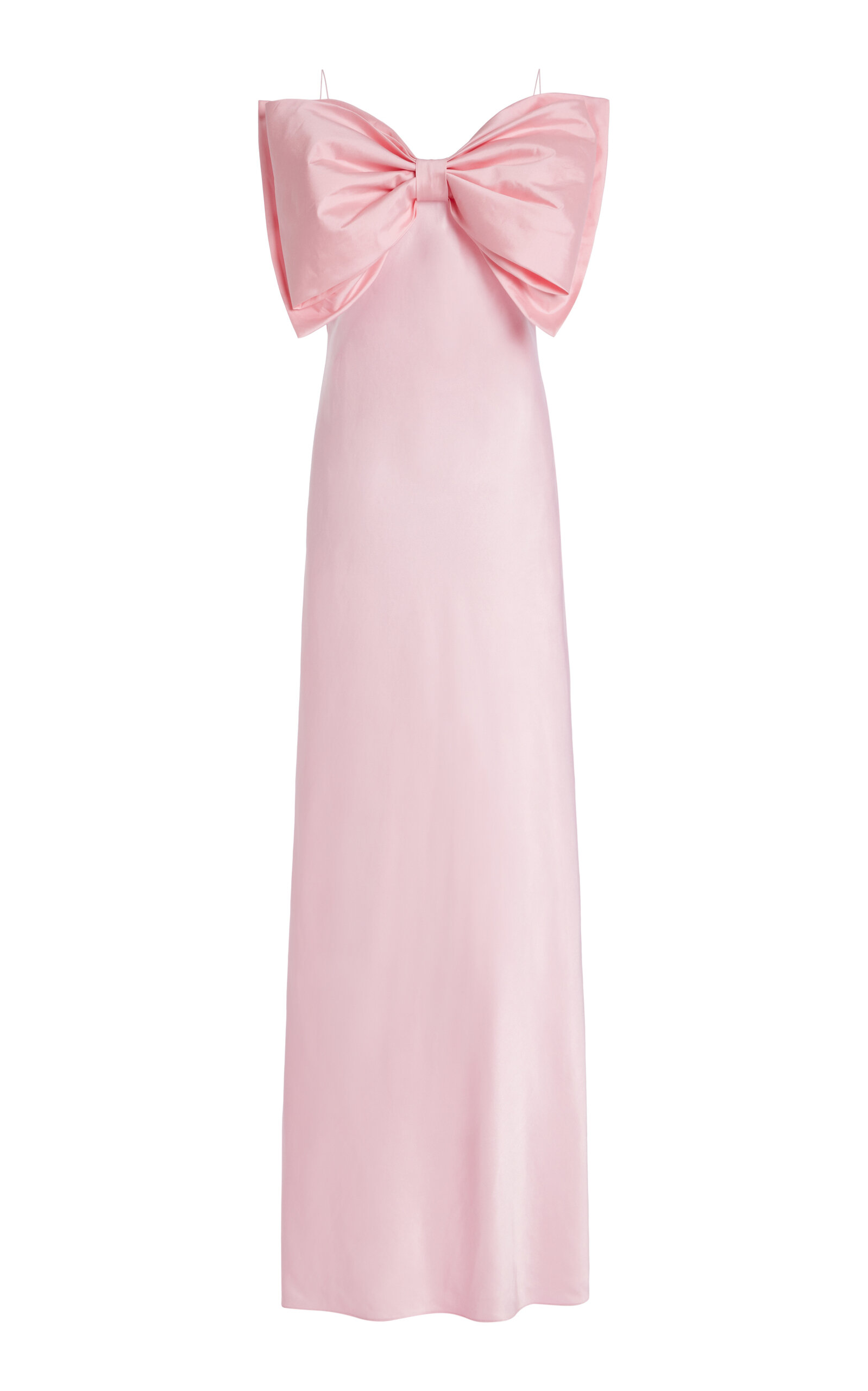 Anna October Exclusive Bow-detailed Satin Maxi Slip Dress In Pink