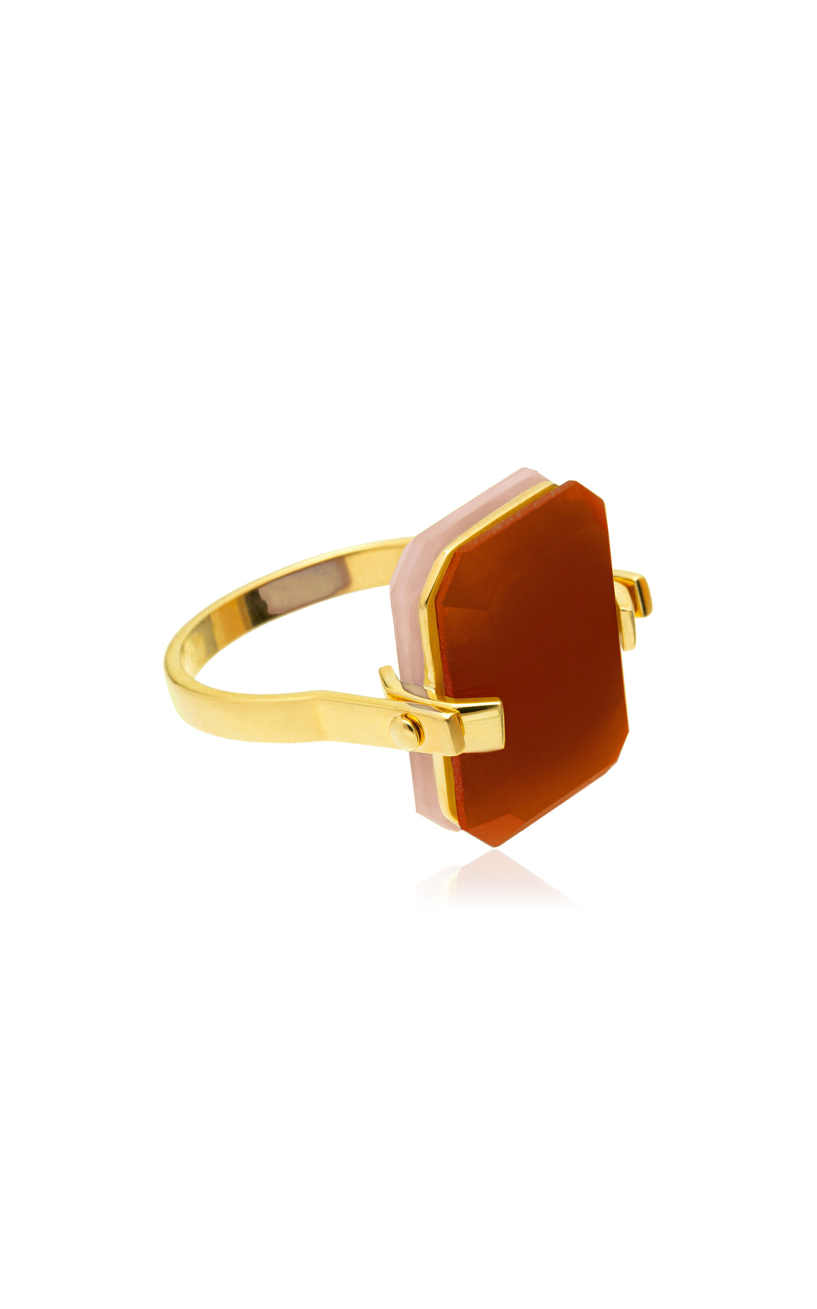 Deco Sandwich 9K Yellow Gold Opal; Carnelian Ring