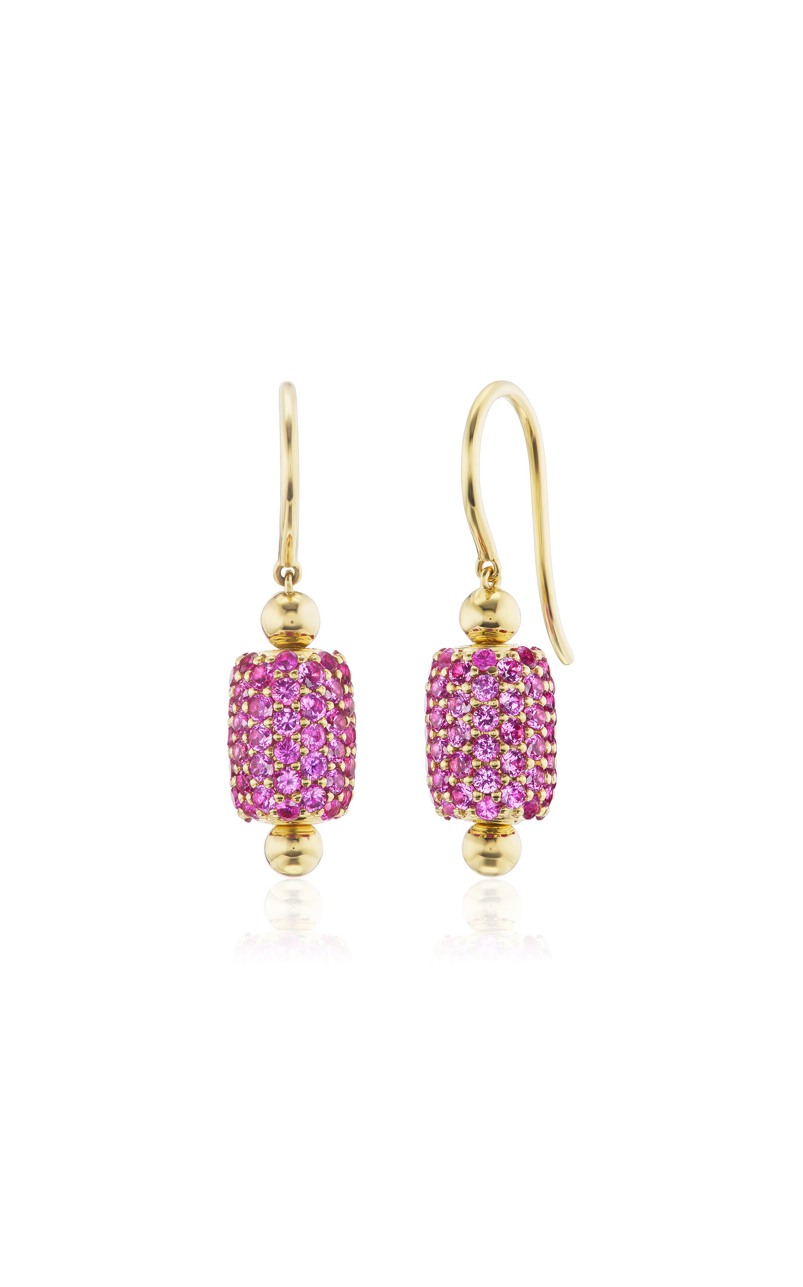 Barrel 18K Yellow Gold Sapphire Drop Earrings