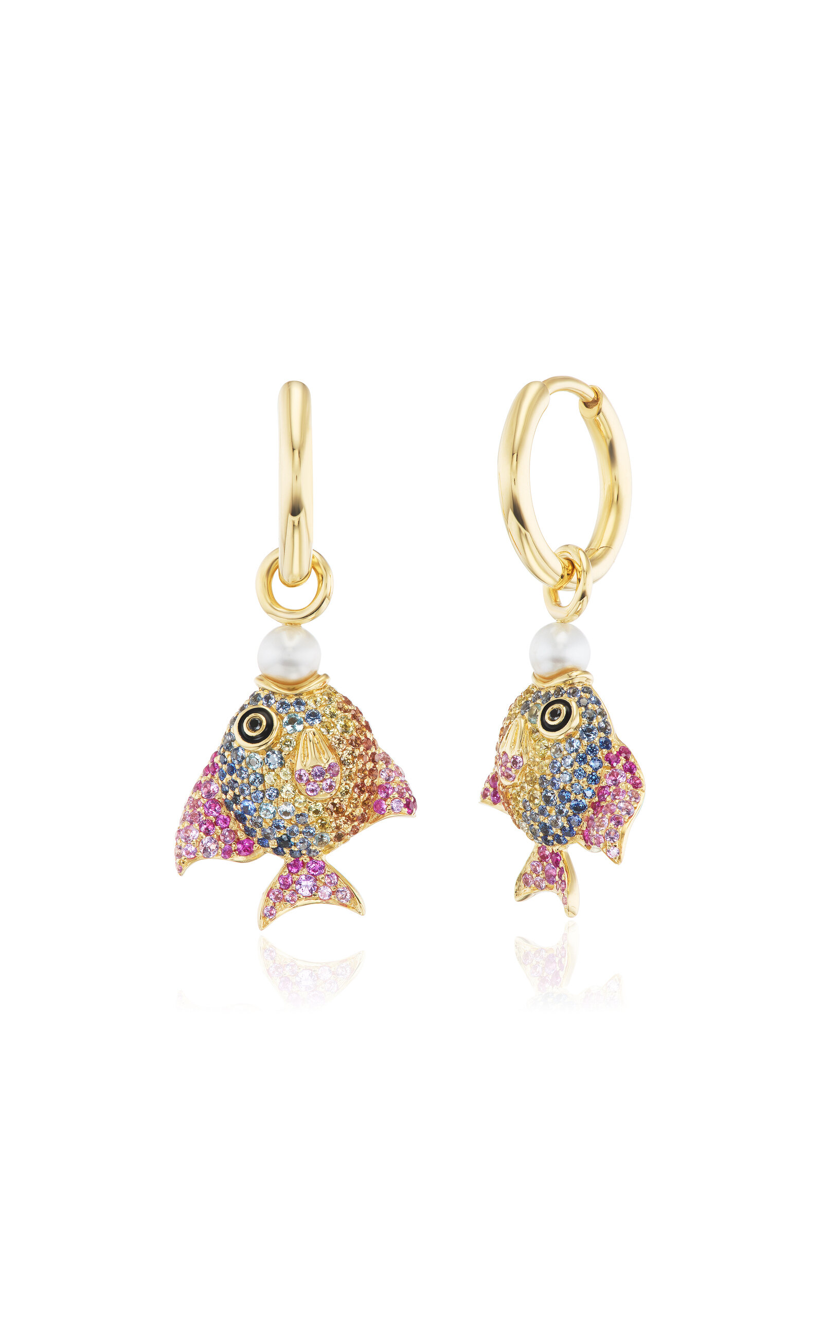 Rainbow Fish 18K Yellow Gold Multi-Stone Earrings