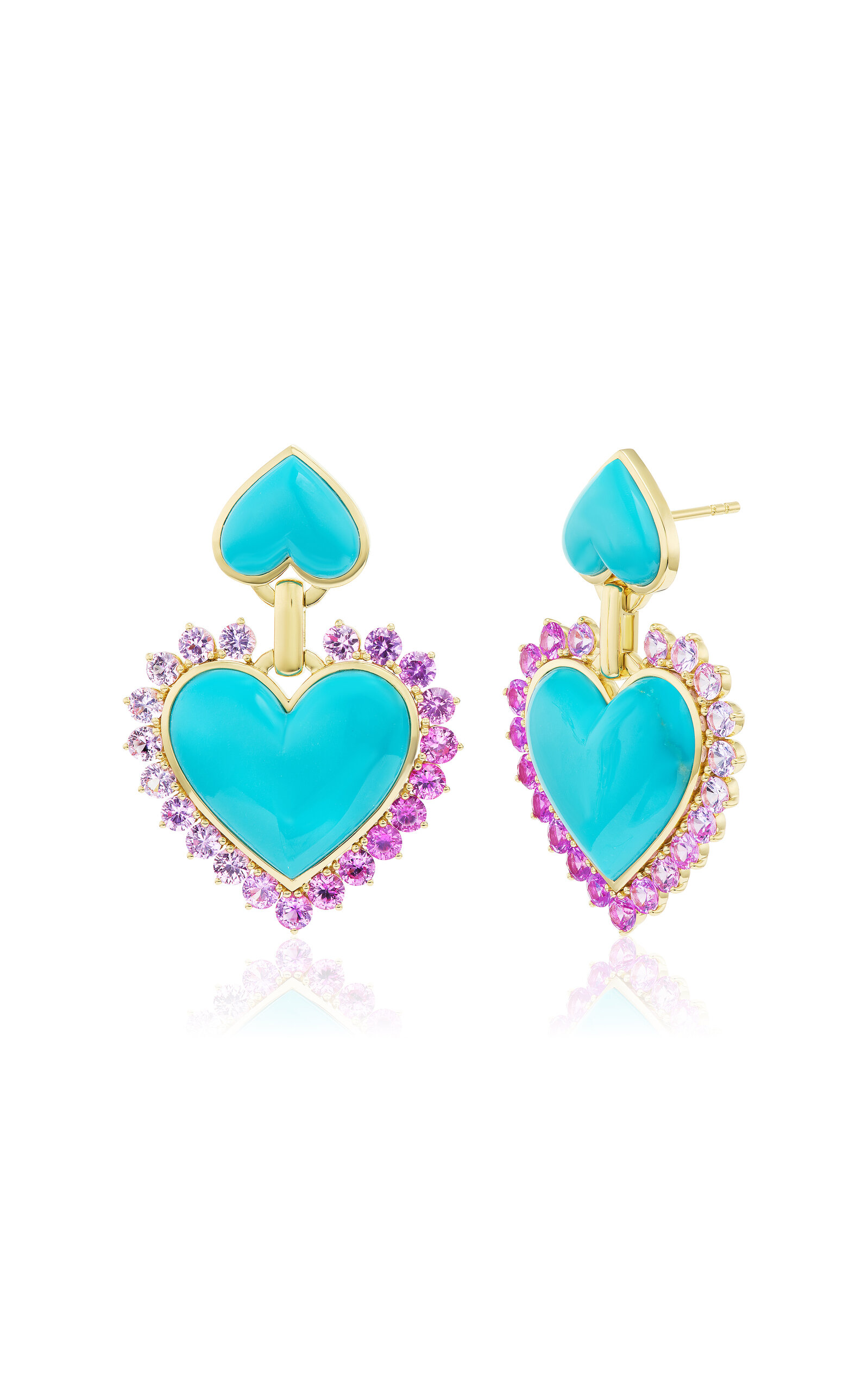 Queen of Hearts 18K Yellow Gold Sapphire And Turqoise Earrings