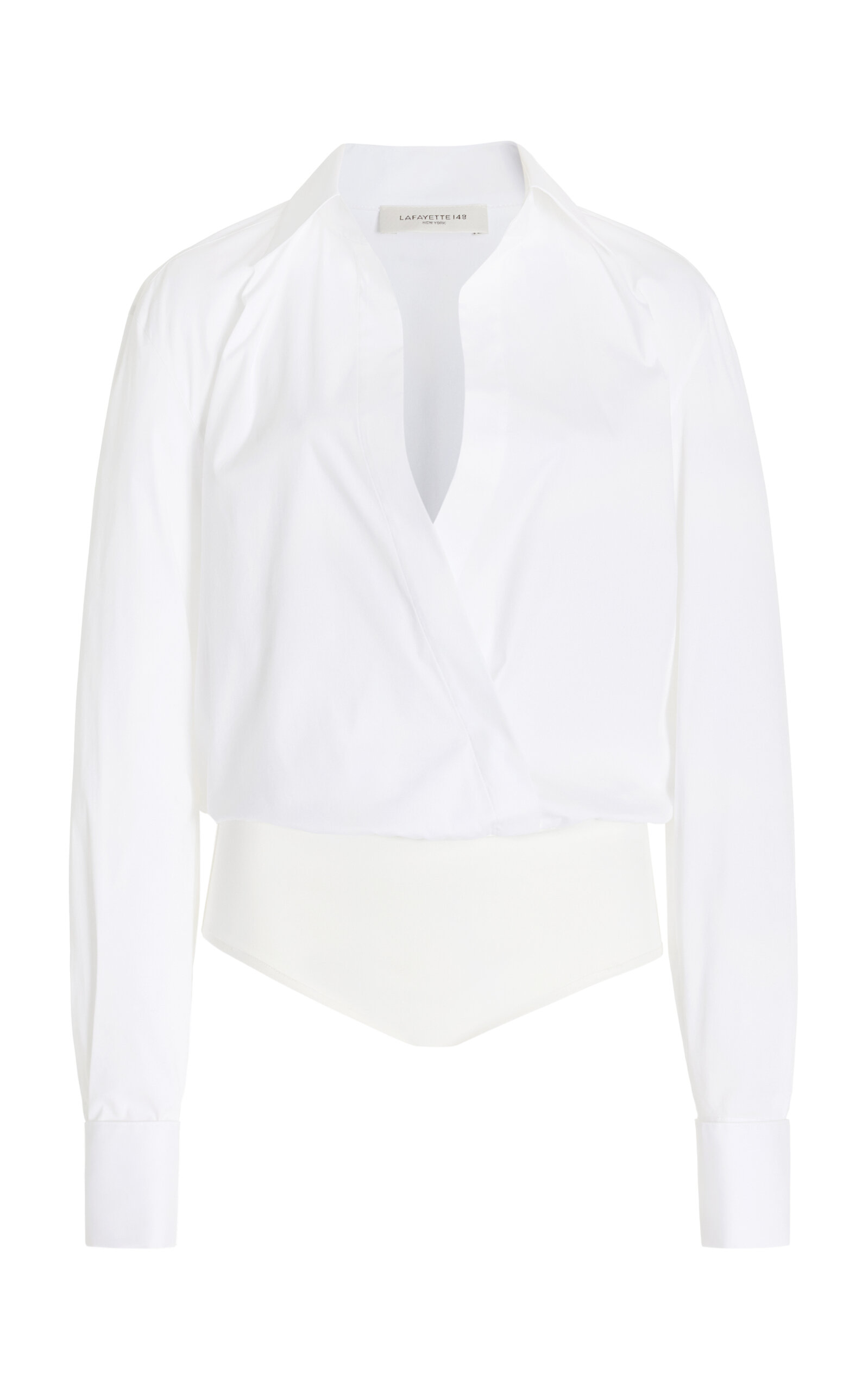 Shop Lafayette 148 Stretch Cotton-blend Bodysuit In White