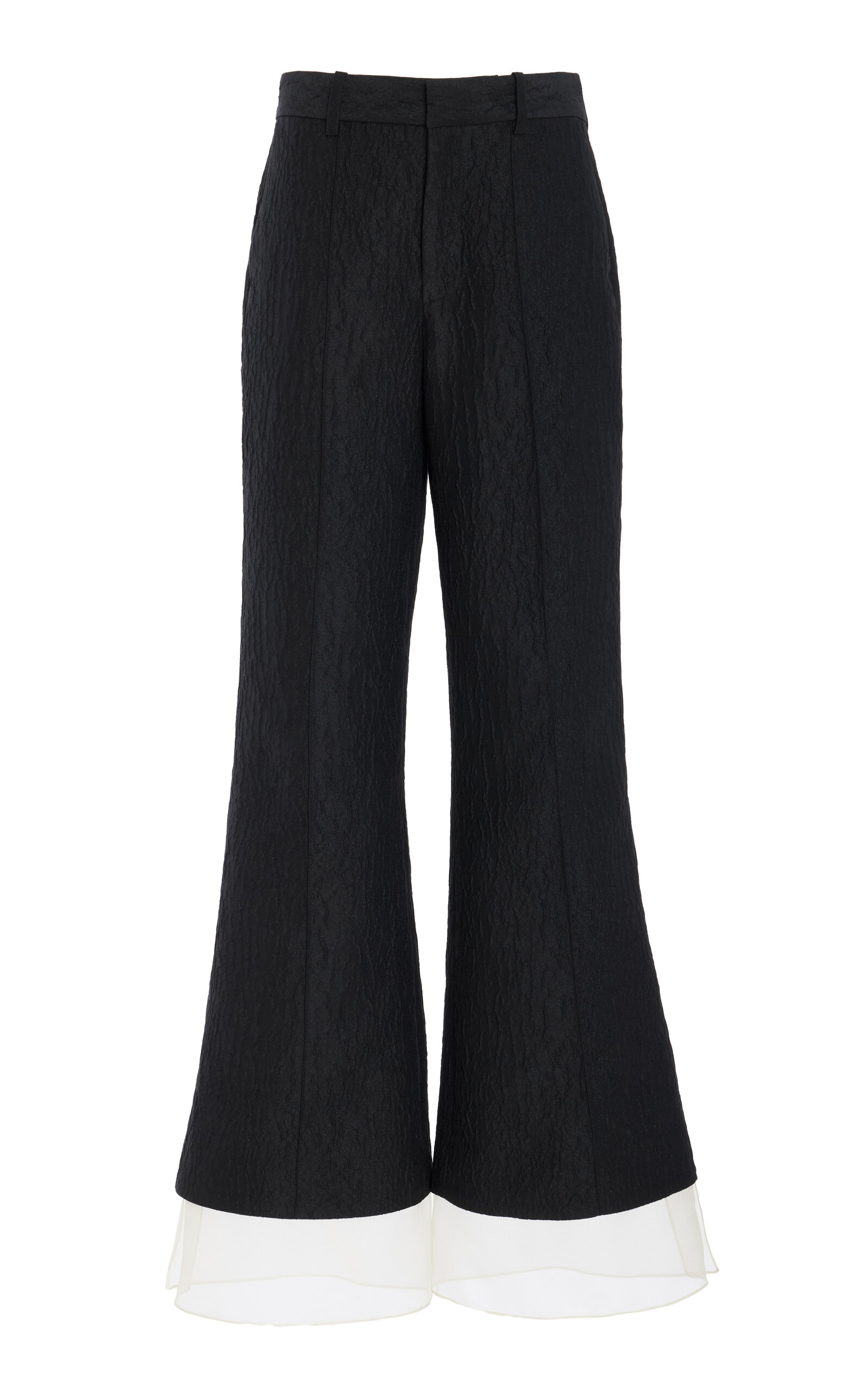 Exclusive Organza-Trimmed Crepe Flared Pants