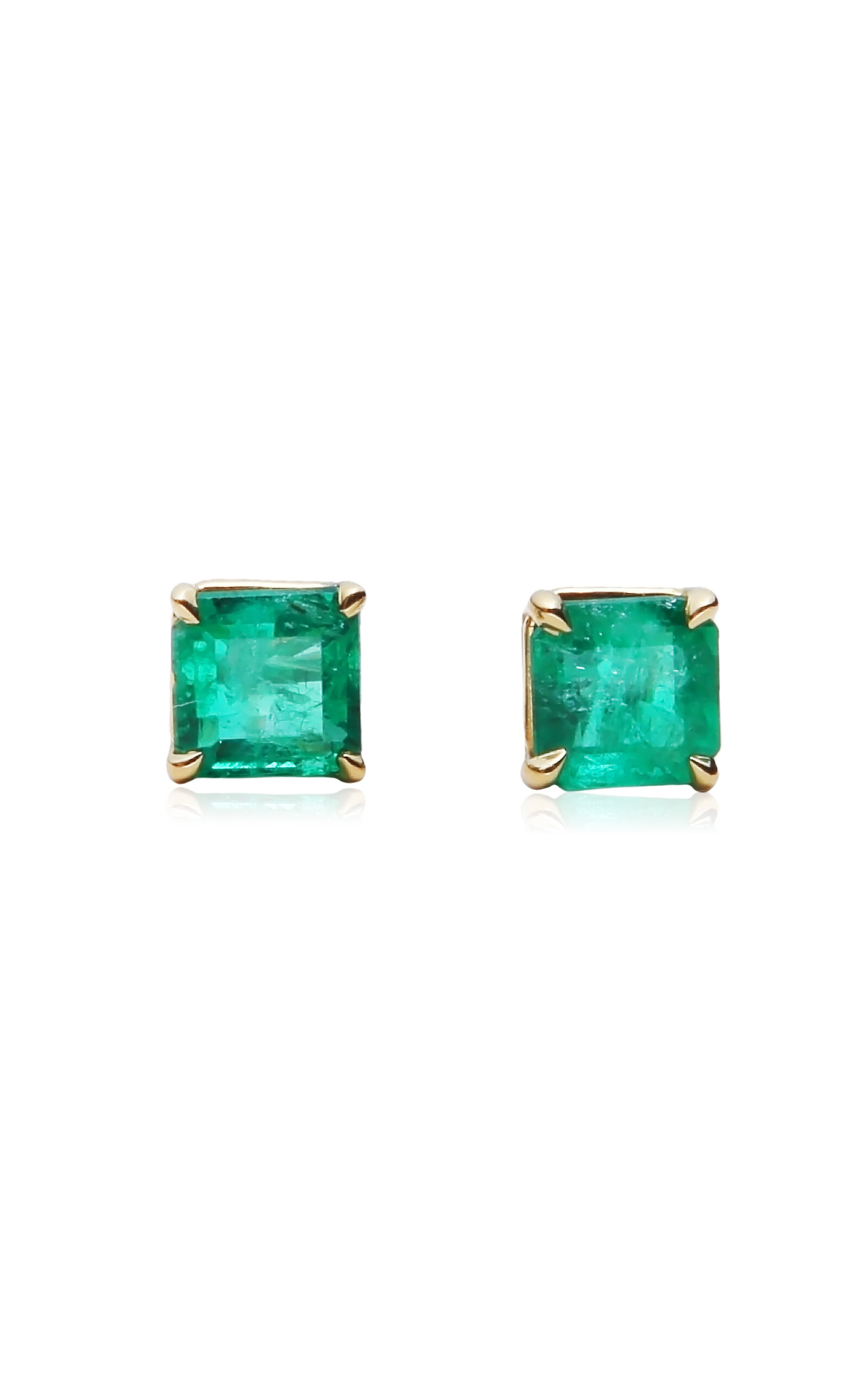 Shop Maria Jose Jewelry 14k Yellow Gold Emerald Studs In Green