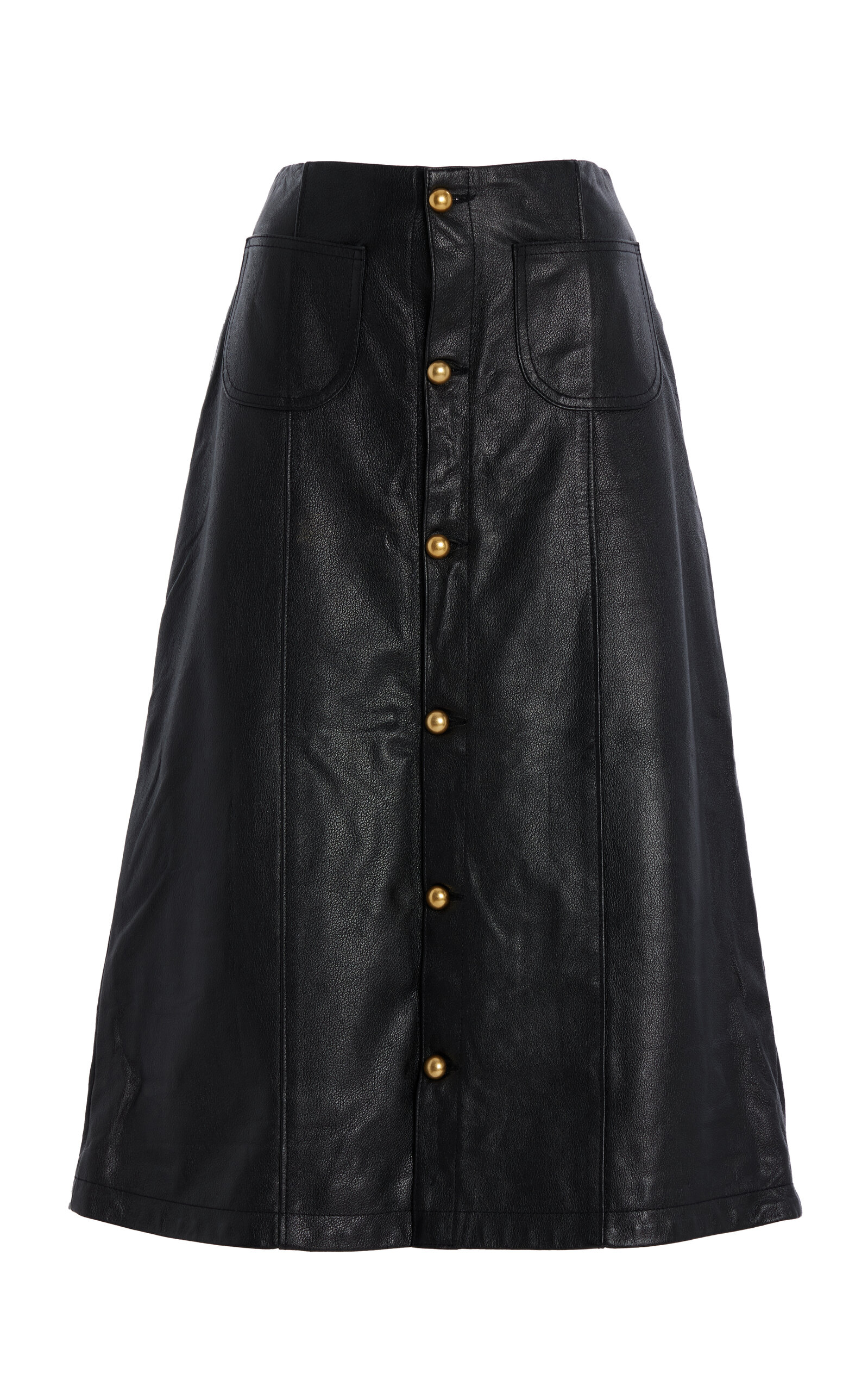 Alma Button-Front Leather Midi Skirt