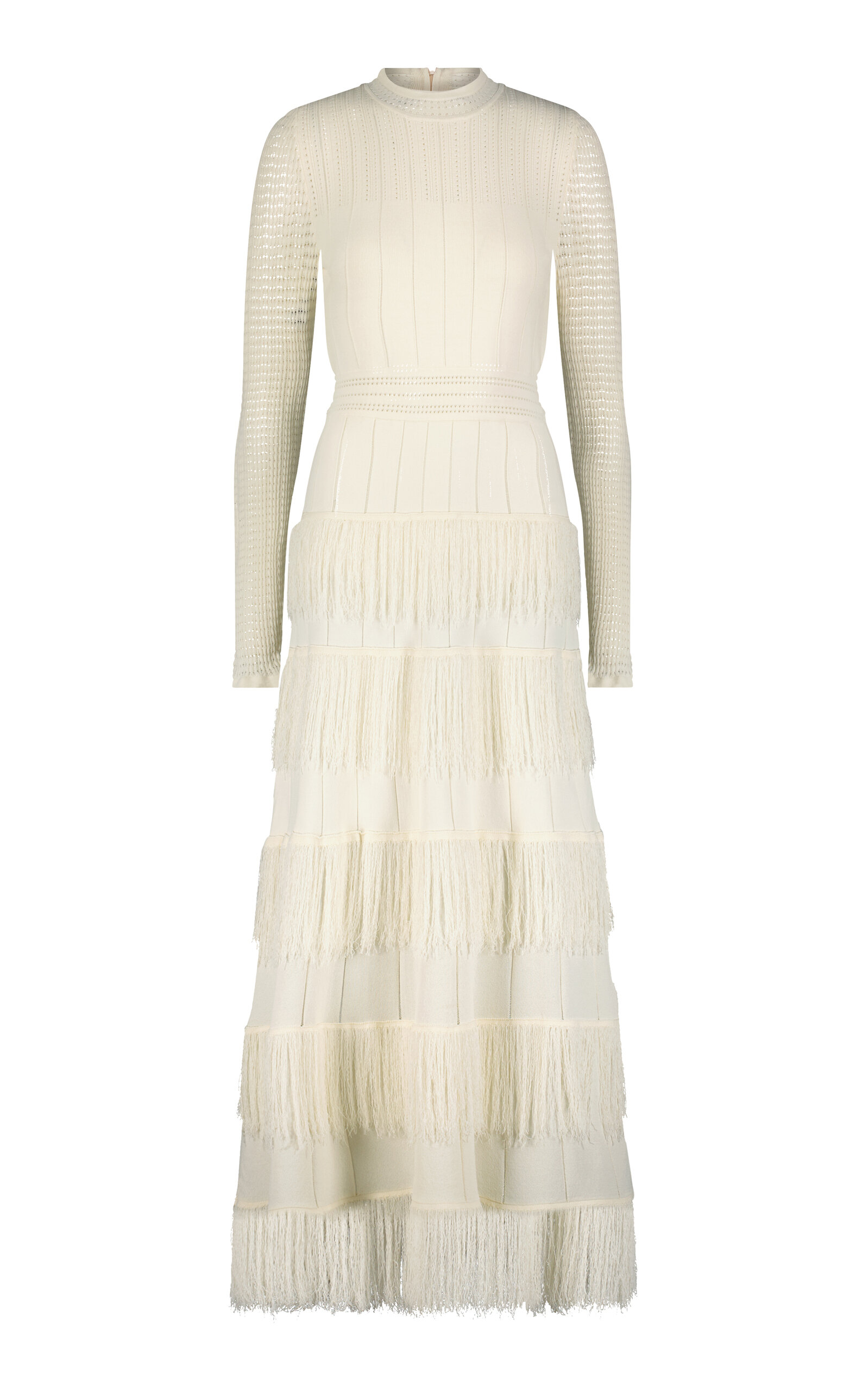 Shop Lela Rose Piper Fringed Knit Maxi Dress In Ivory