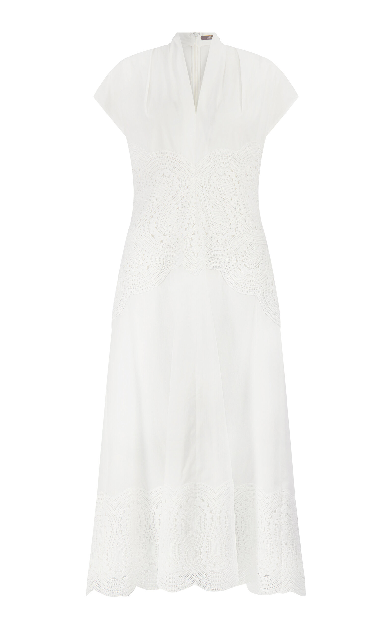 Lace-Paneled Cotton Poplin Midi Dress