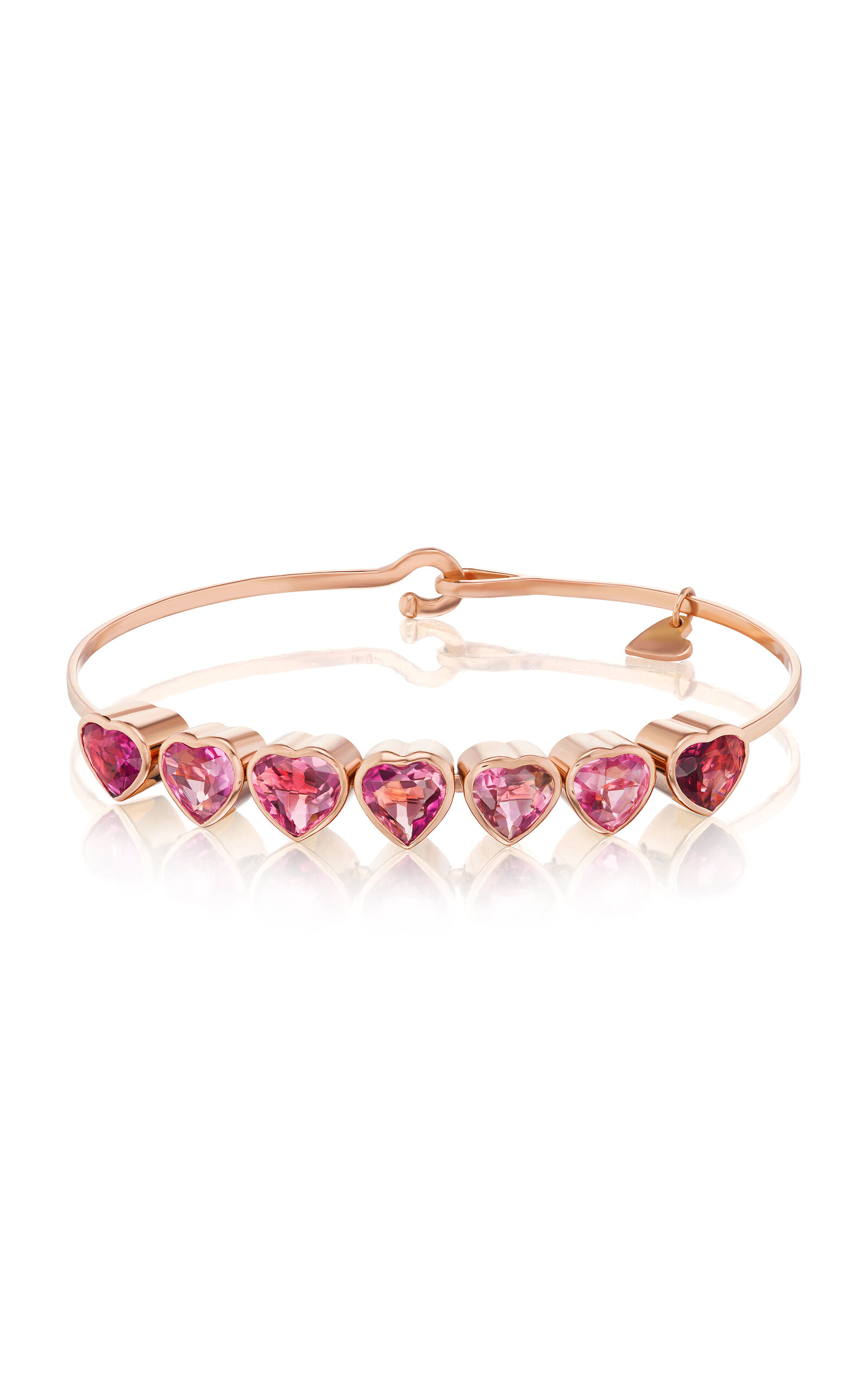 18k Yellow Gold Heart Bracelet with 7 Pink Tourmalines