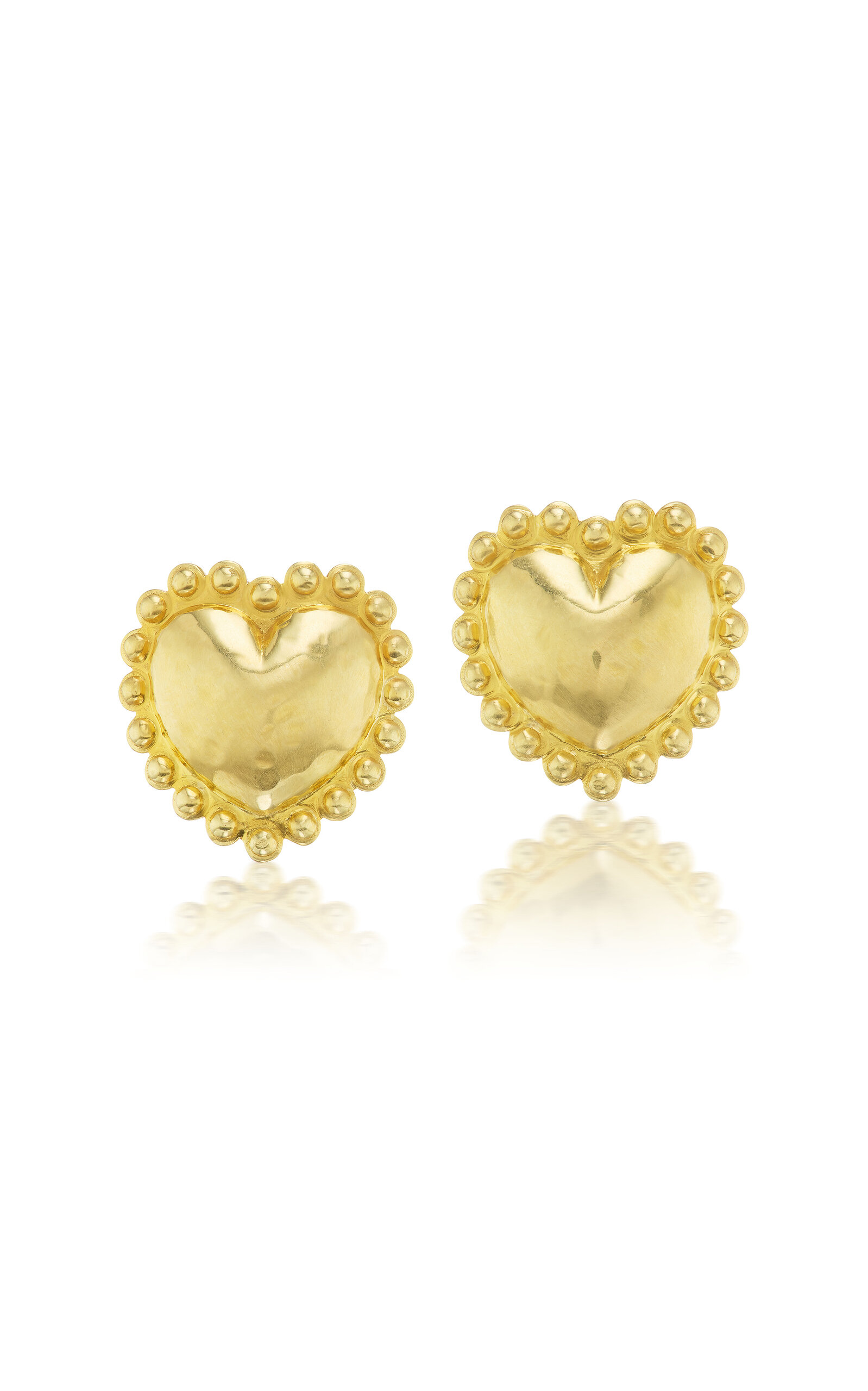 18k Yellow Gold Small Circle Border Heart Stud Earrings