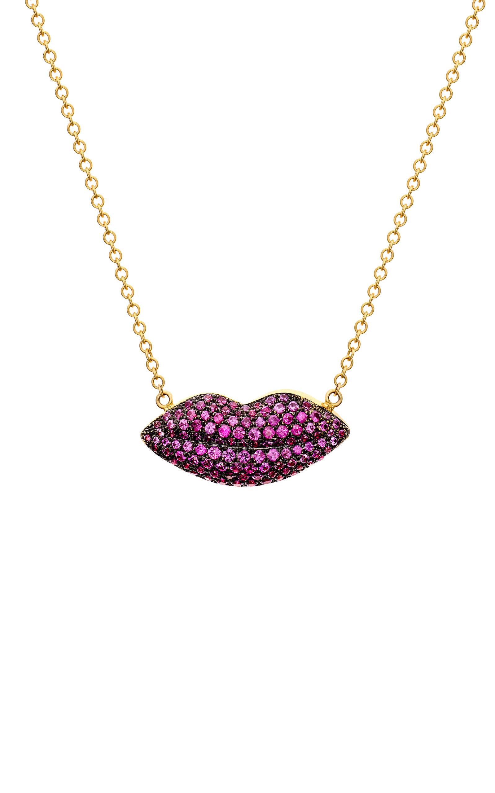 18k Yellow Gold Mini Kiss Necklace with Pink Sapphires