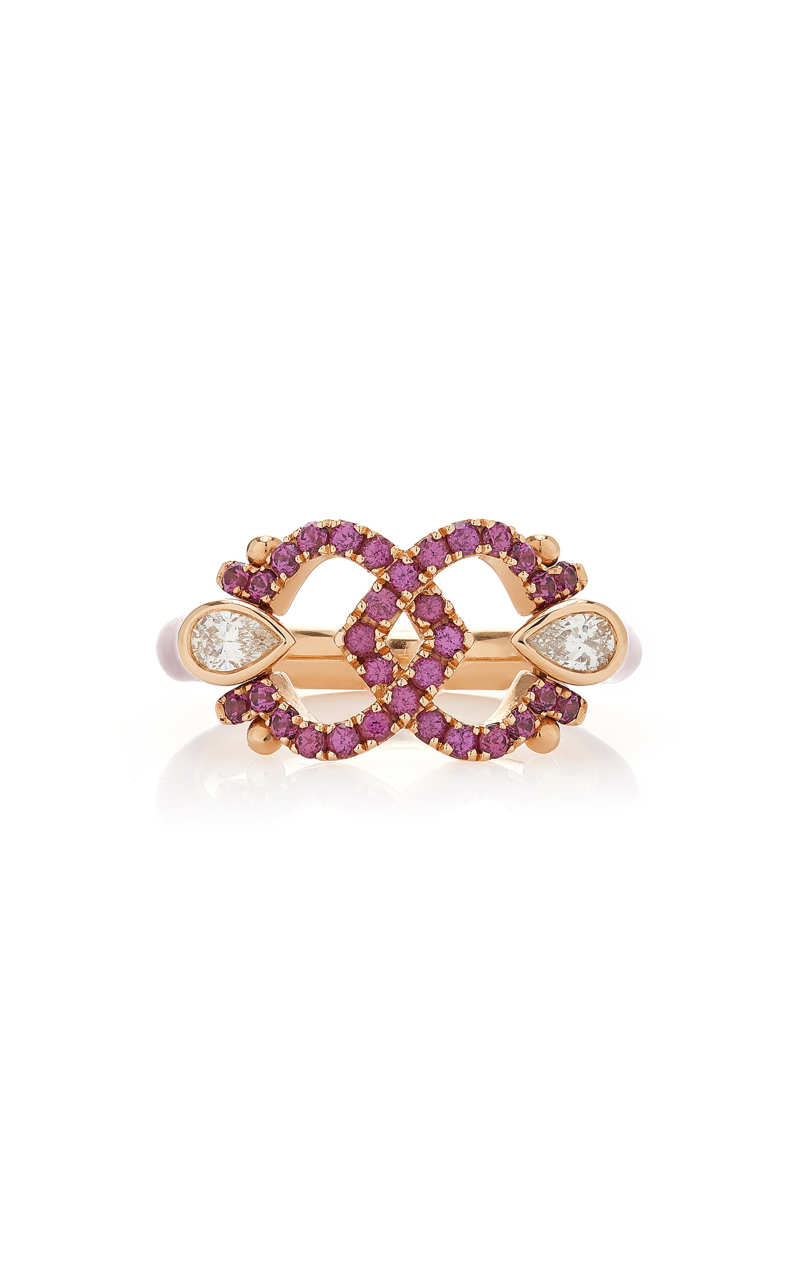 Love Handles 18K Pink Gold Rhodolite; Diamond Ring