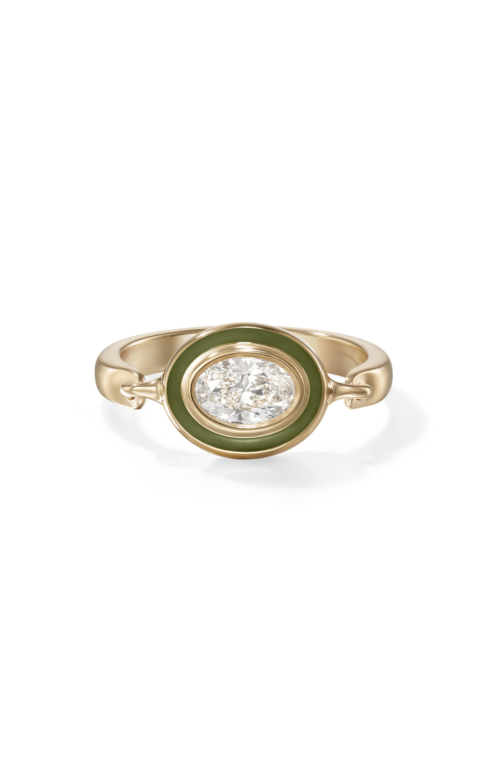 Shop Melissa Kaye Lenox Reign Enameled 18k Yellow Gold Diamond Ring In Green