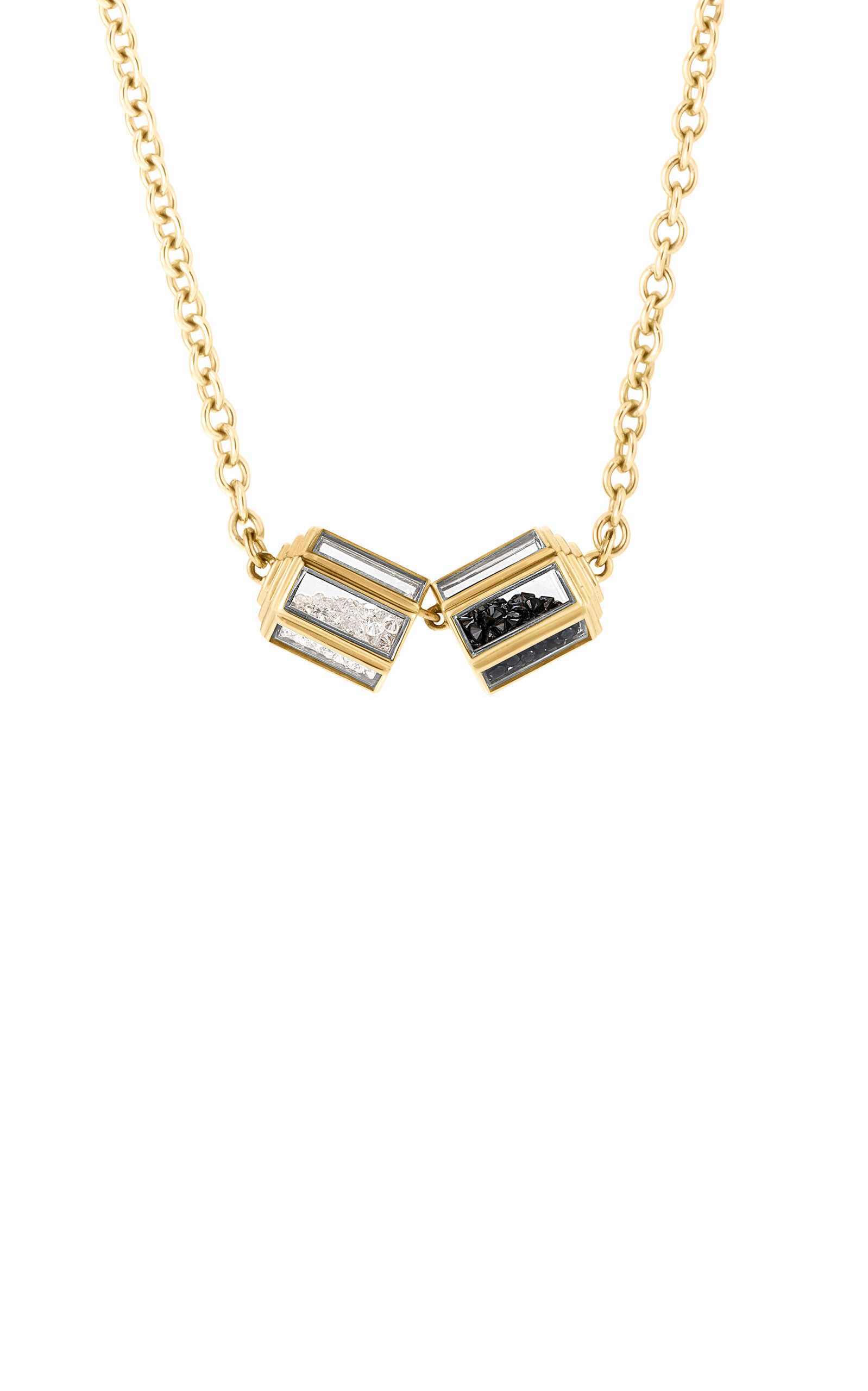 Shop Moritz Glik Hex 18k Yellow Gold Diamond Necklace In Black