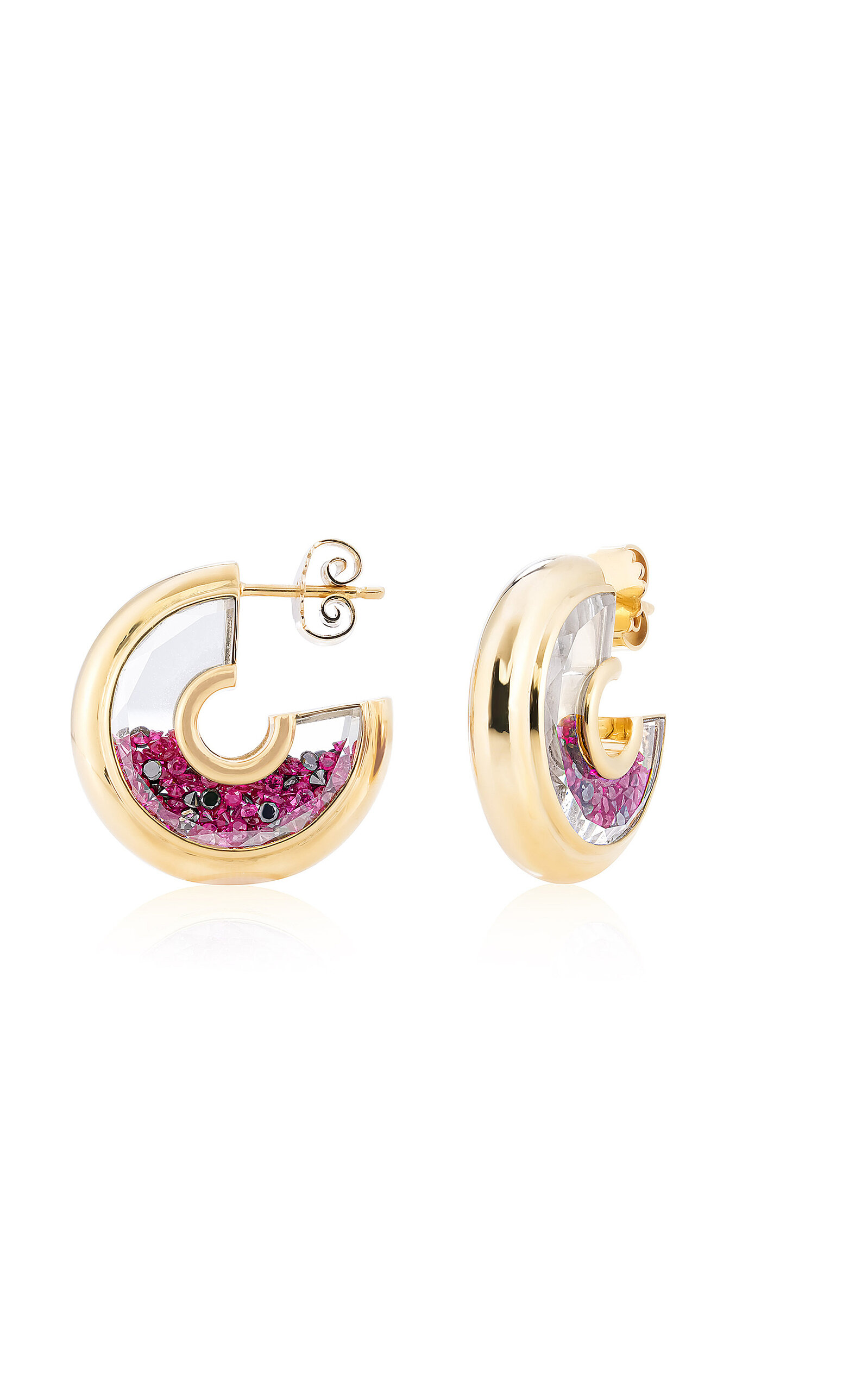 Letra 18K Yellow Gold Ruby; Black Diamond Earrings